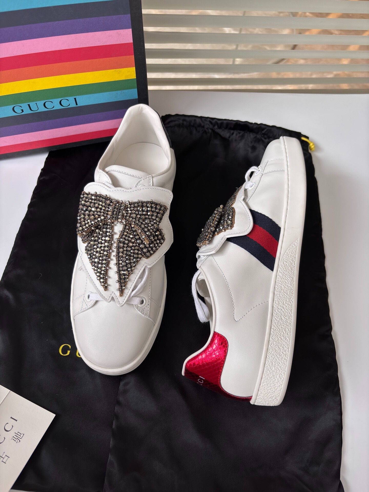Gucci Gucci Limited Rhinestone Bow White Sneakers Size US 9 / IT 39 - 5 Thumbnail