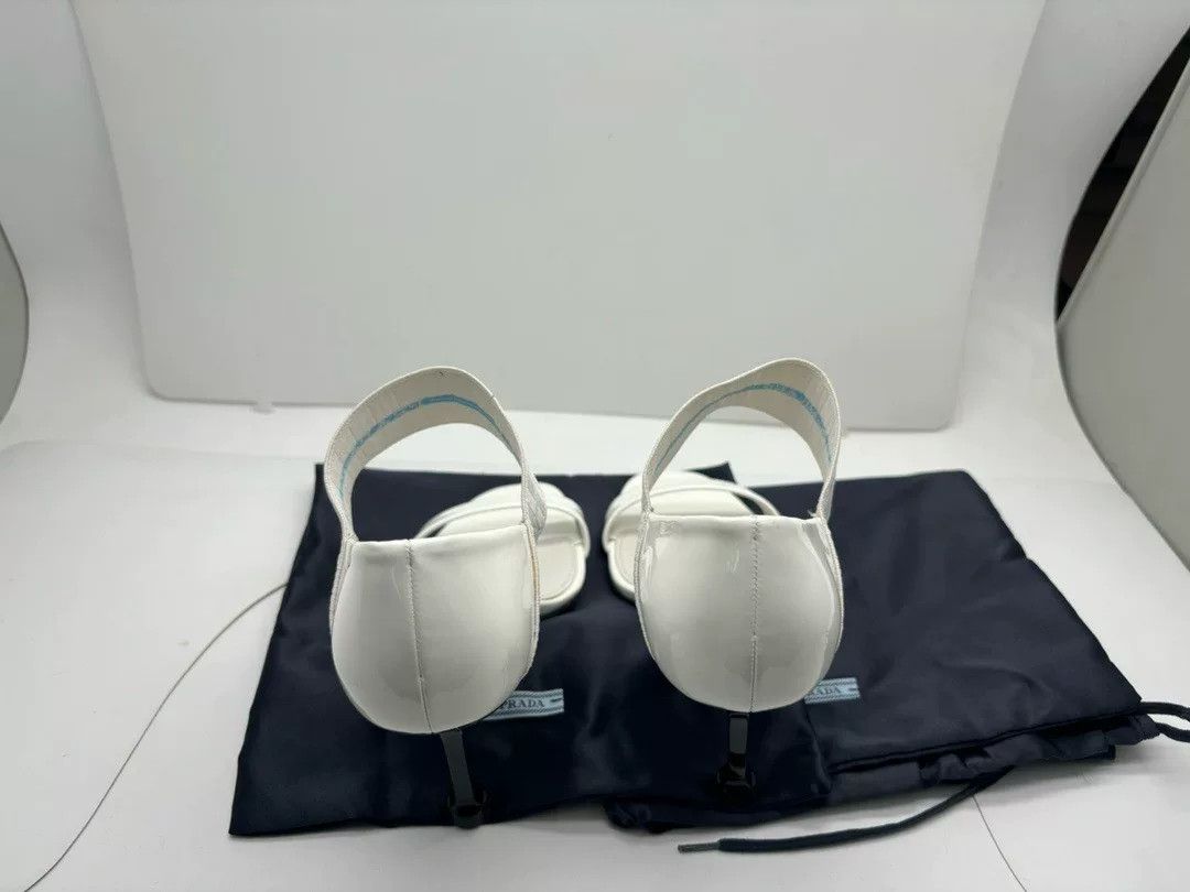 Prada Prada White Patent Leather Heeled Sandals Size US 4 / IT 34 - 6 Thumbnail