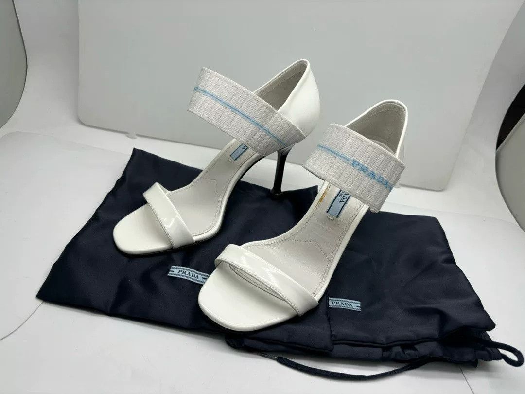 Prada Prada White Patent Leather Heeled Sandals Size US 4 / IT 34 - 2 Thumbnail