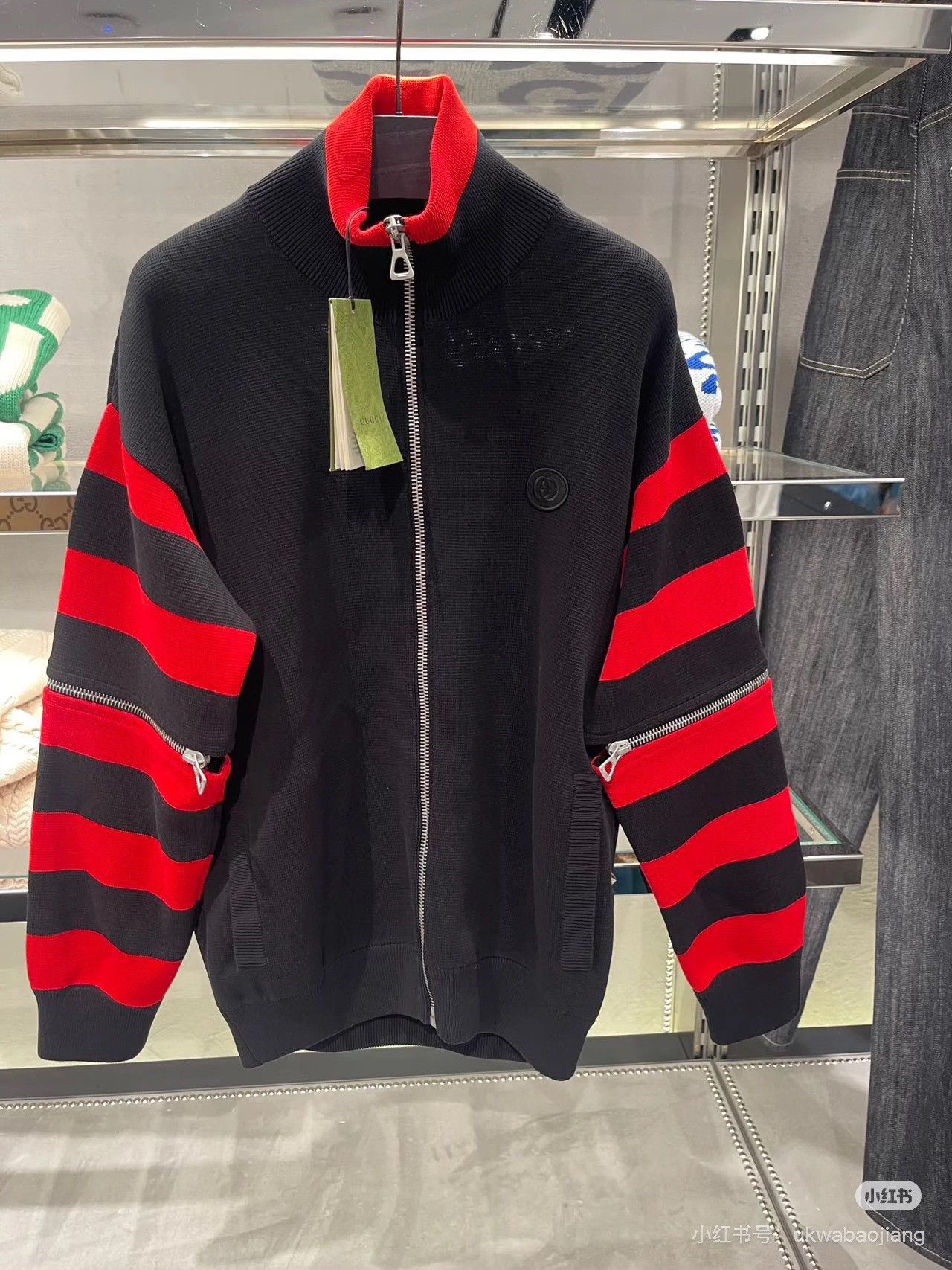 Gucci Gucci Red Black Zip Jacket Double G Logo Size US XS / EU 42 / 0 - 8 Thumbnail