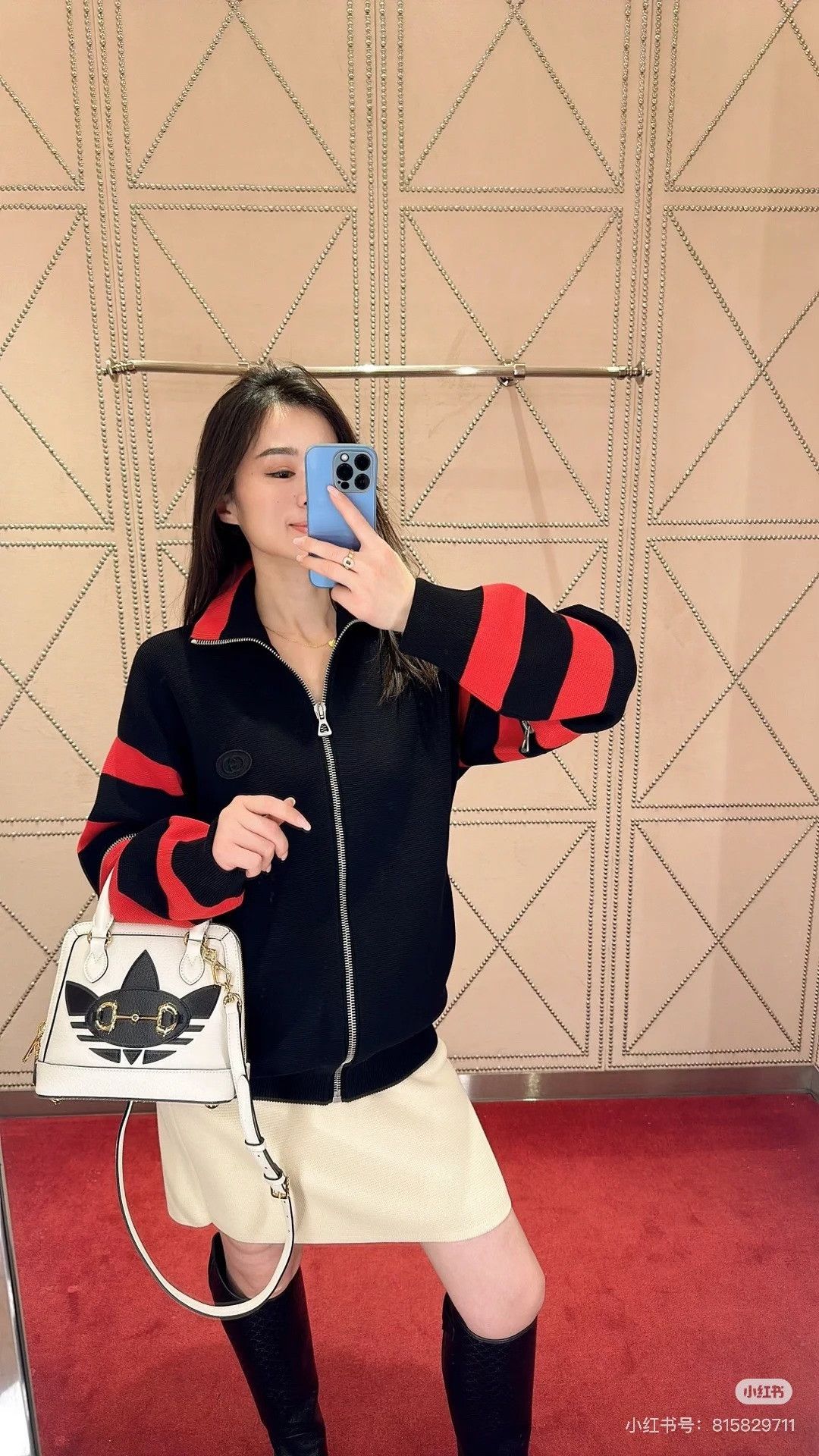 Gucci Gucci Red Black Zip Jacket Double G Logo Size US XS / EU 42 / 0 - 3 Thumbnail