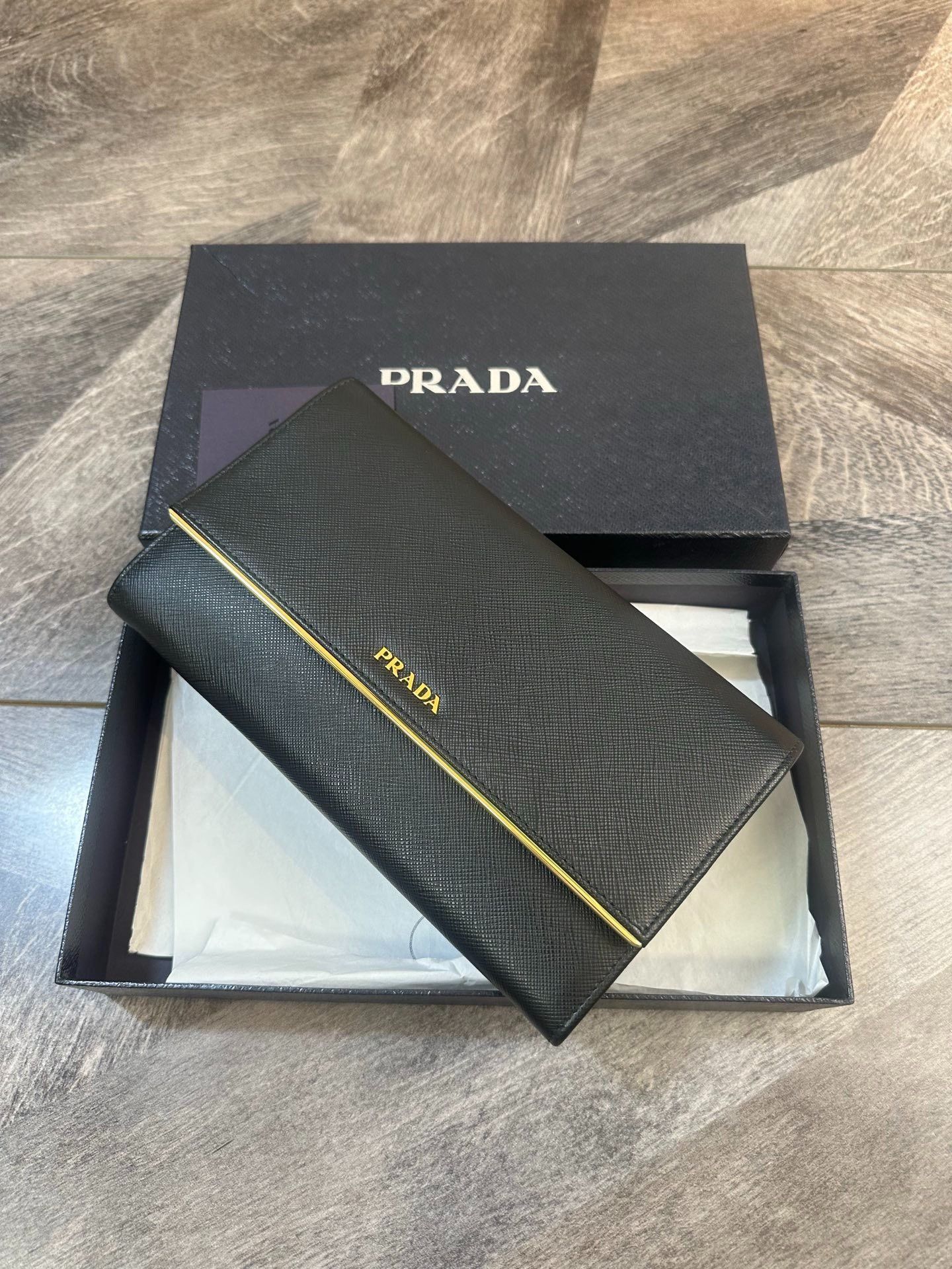 Prada Prada Long Snap Wallet Clutch Black Cross-Grain Size ONE SIZE - 4 Thumbnail