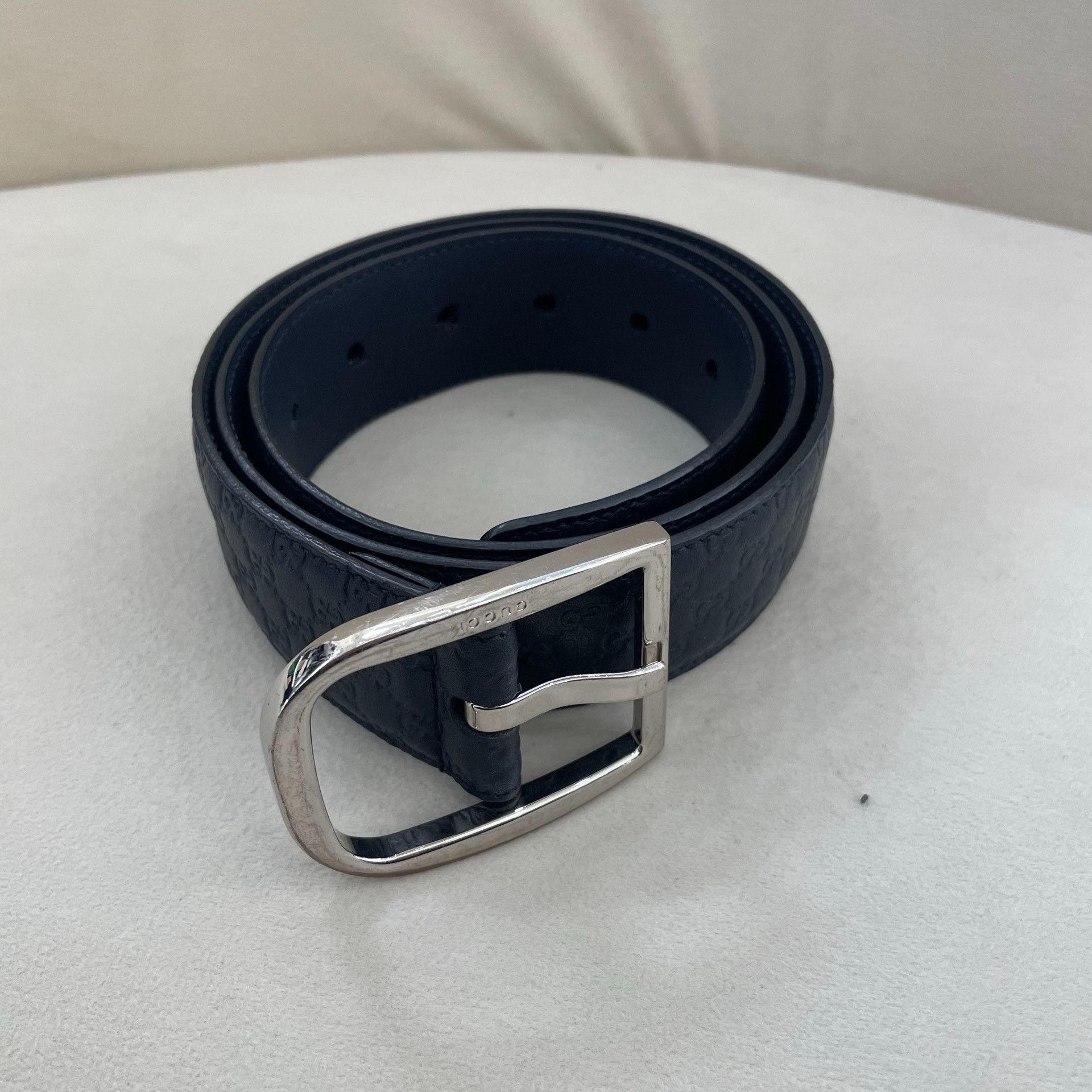 Gucci Gucci Blue Monogram Embossed Silver Buckle Belt Size ONE SIZE - 6 Thumbnail