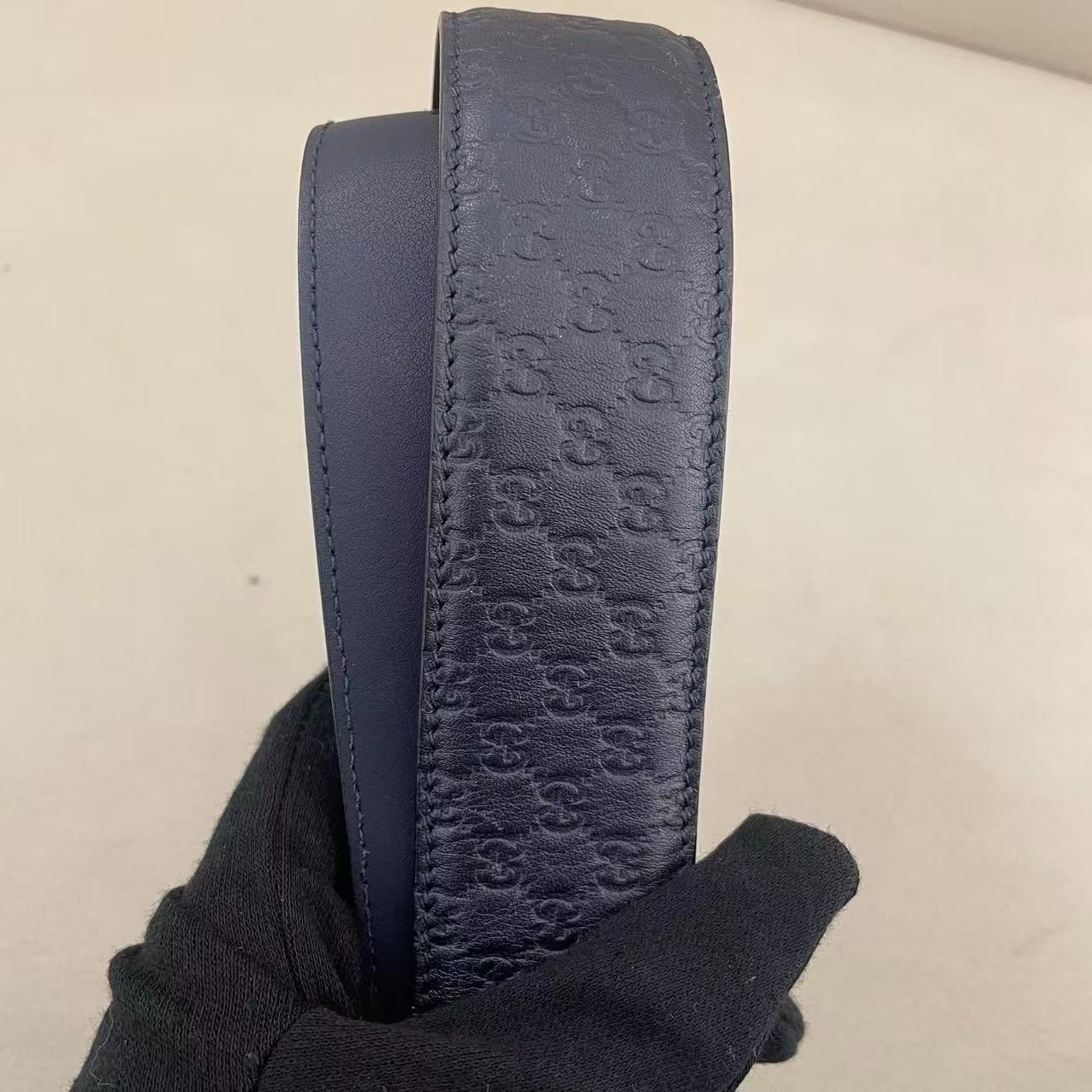 Gucci Gucci Blue Monogram Embossed Silver Buckle Belt Size ONE SIZE - 4 Thumbnail