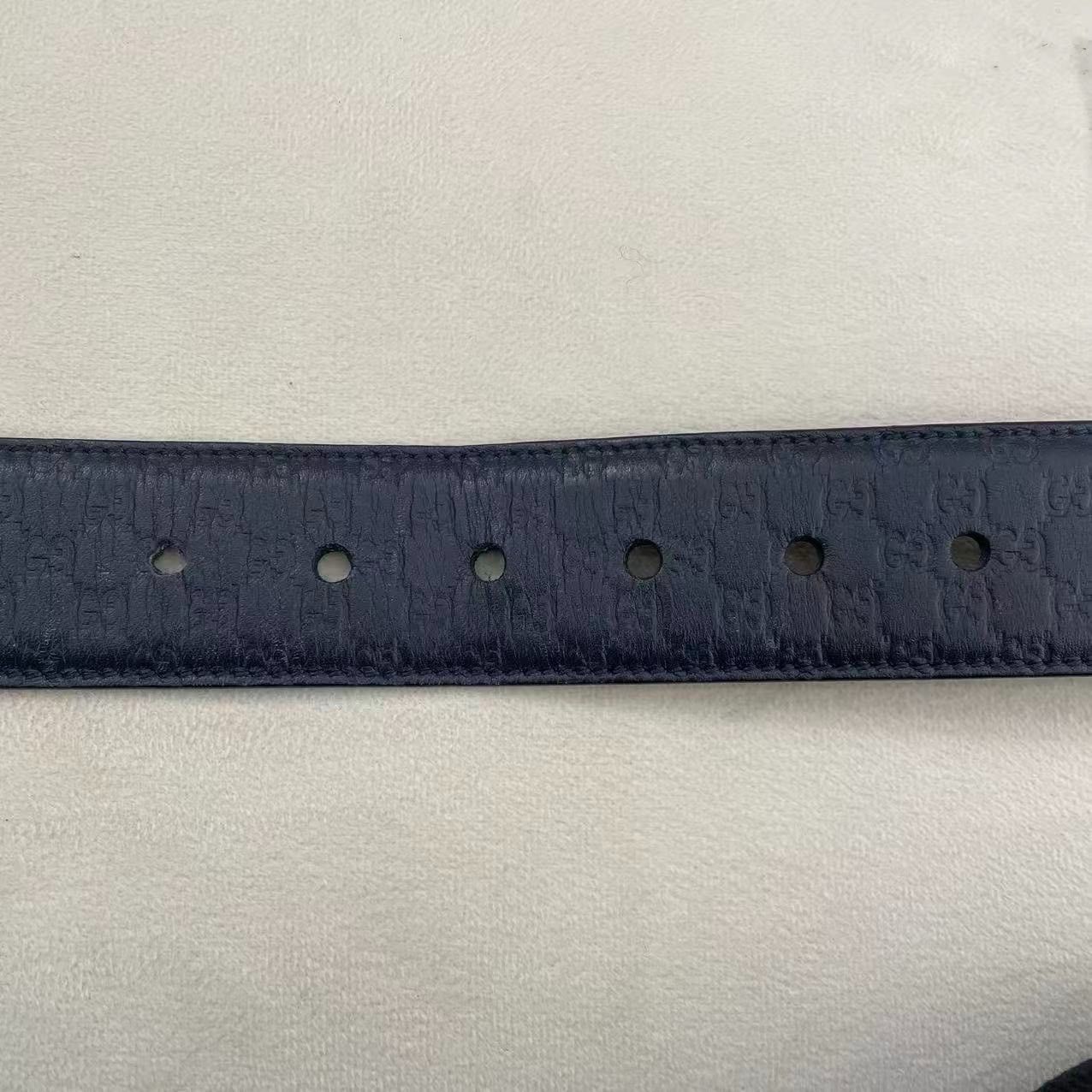 Gucci Gucci Blue Monogram Embossed Silver Buckle Belt Size ONE SIZE - 2 Thumbnail