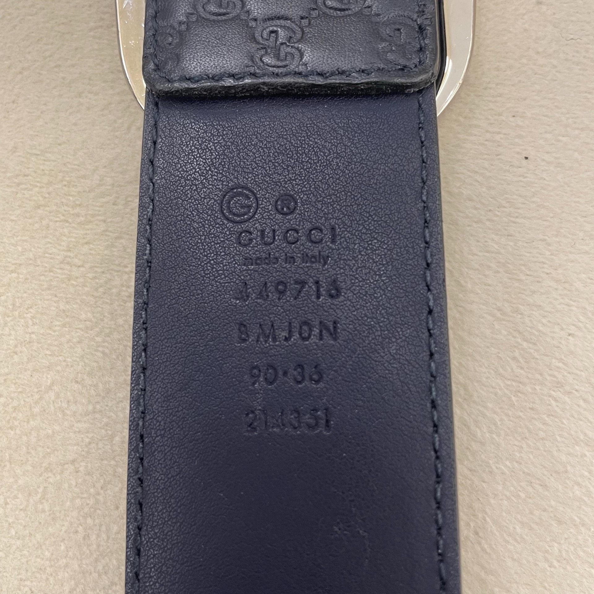 Gucci Gucci Blue Monogram Embossed Silver Buckle Belt Size ONE SIZE - 3 Thumbnail