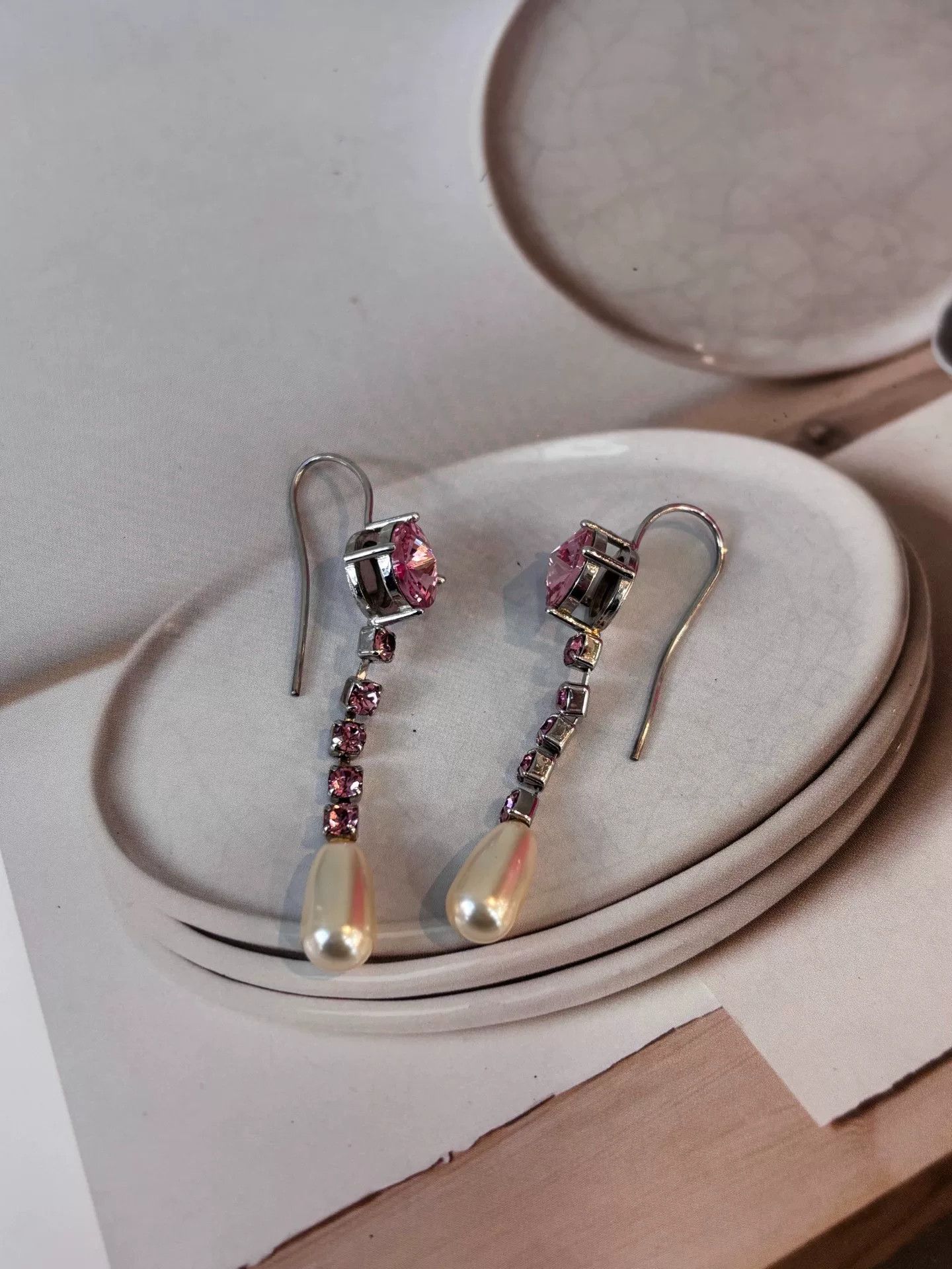 Miu Miu Miu Miu Pink Rhinestone Tassel Earrings Size ONE SIZE - 4 Thumbnail