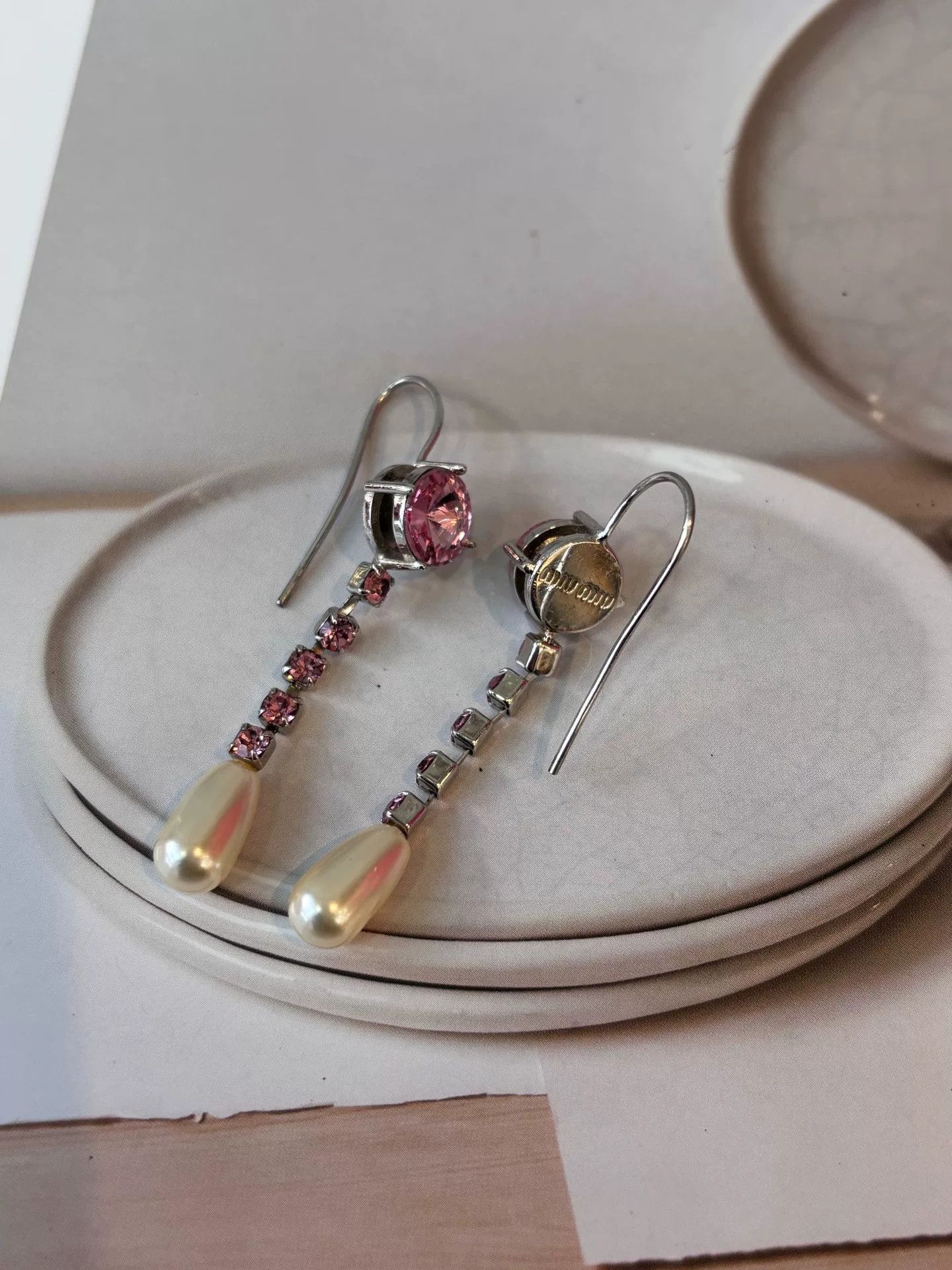 Miu Miu Miu Miu Pink Rhinestone Tassel Earrings Size ONE SIZE - 3 Thumbnail