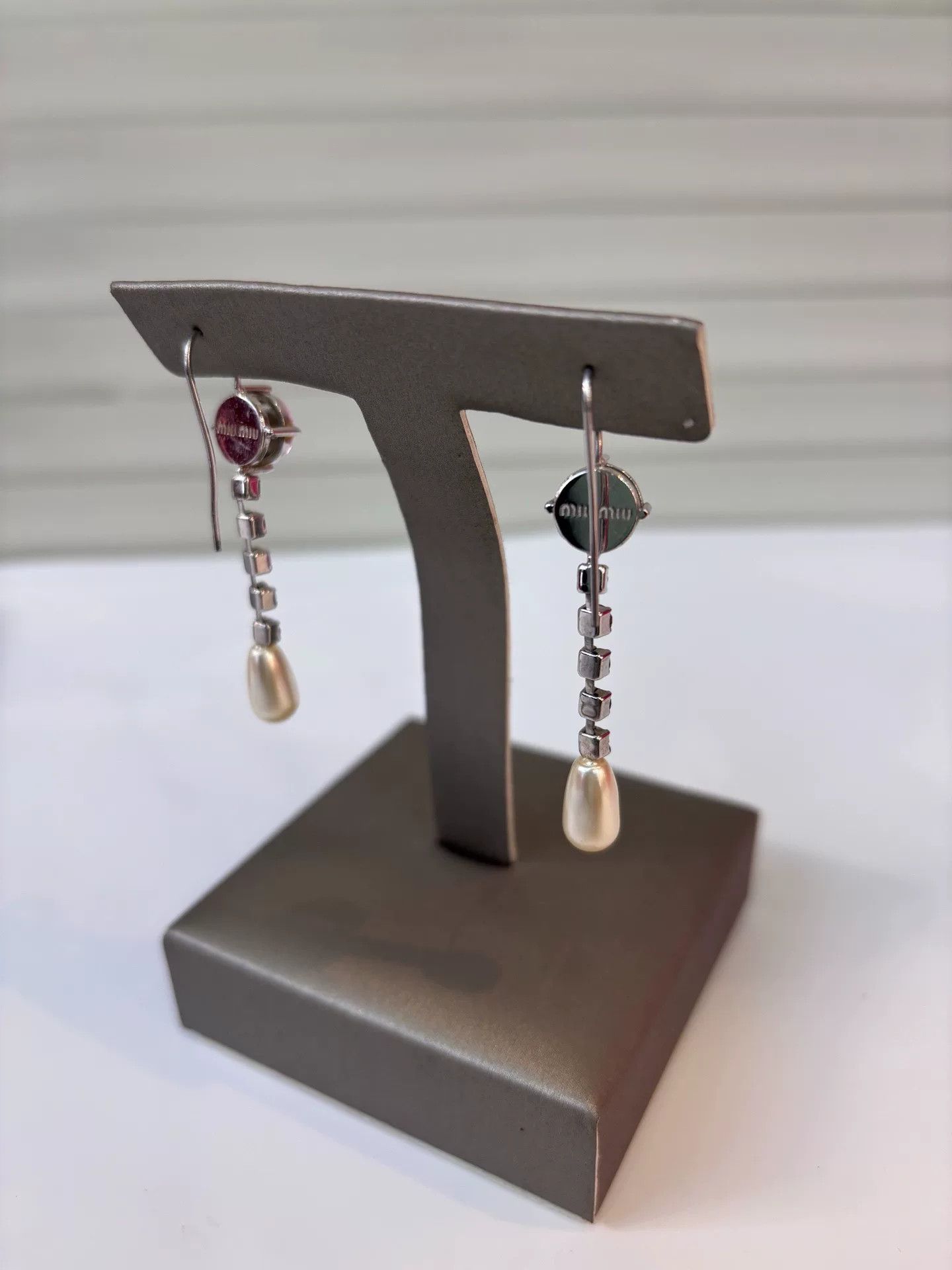 Miu Miu Miu Miu Pink Rhinestone Tassel Earrings Size ONE SIZE - 2 Thumbnail