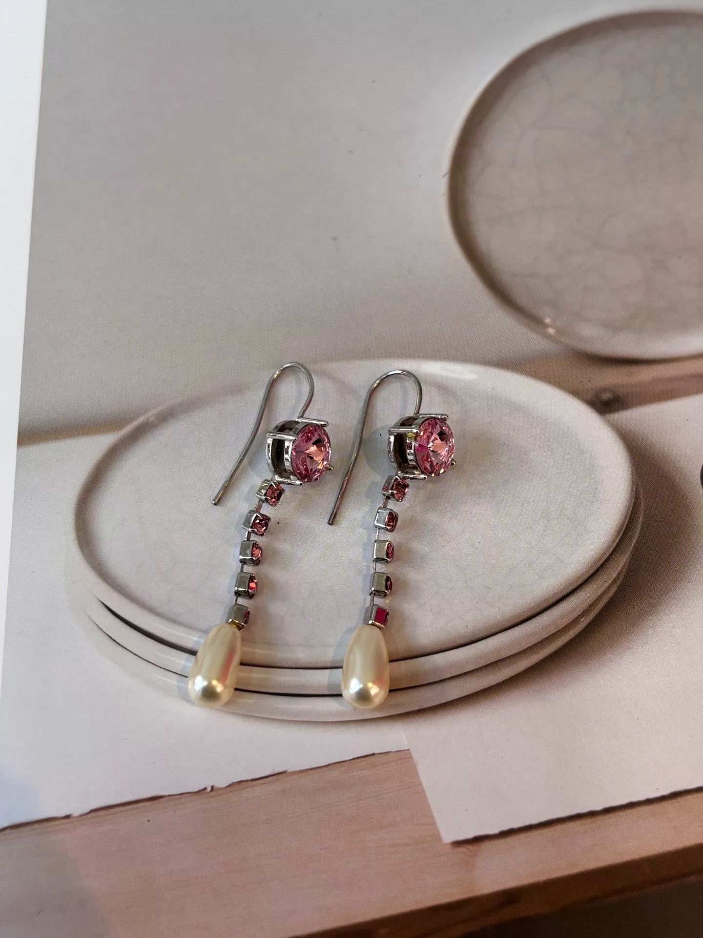 Miu Miu Miu Miu Pink Rhinestone Tassel Earrings Size ONE SIZE - 5 Thumbnail
