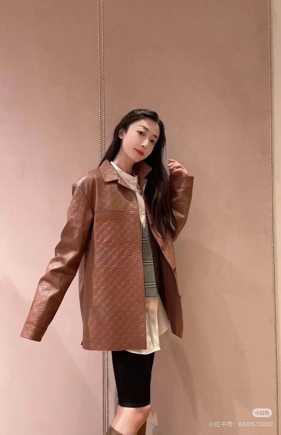 Gucci Gucci Brown Single-Breasted Logo Embossed Leather Jacket Size US S / EU 44-46 / 1 - 2 Thumbnail