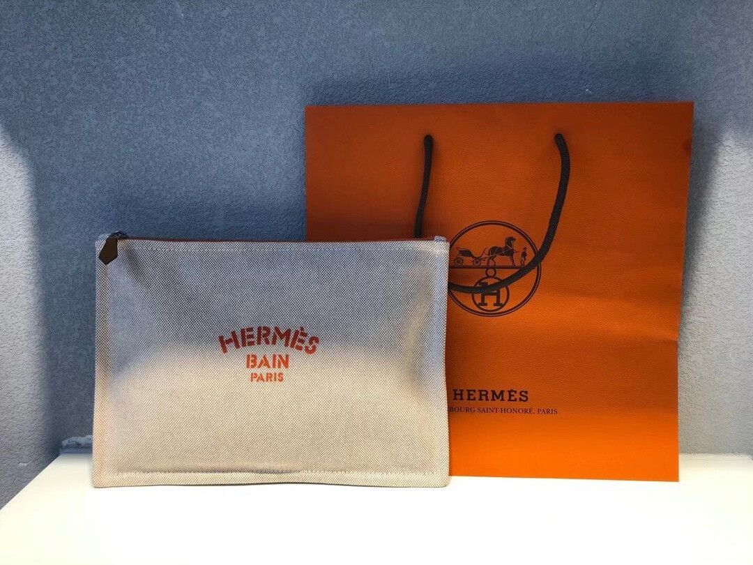 Hermes Hermes Beige-Orange Canvas Wash Bag Size ONE SIZE - 7 Thumbnail