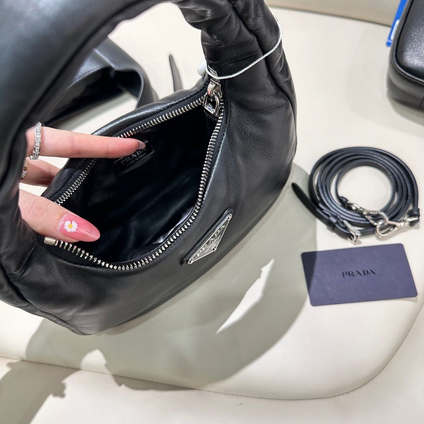 Prada Prada Black Silver Half-Moon Bag Size ONE SIZE - 2 Thumbnail