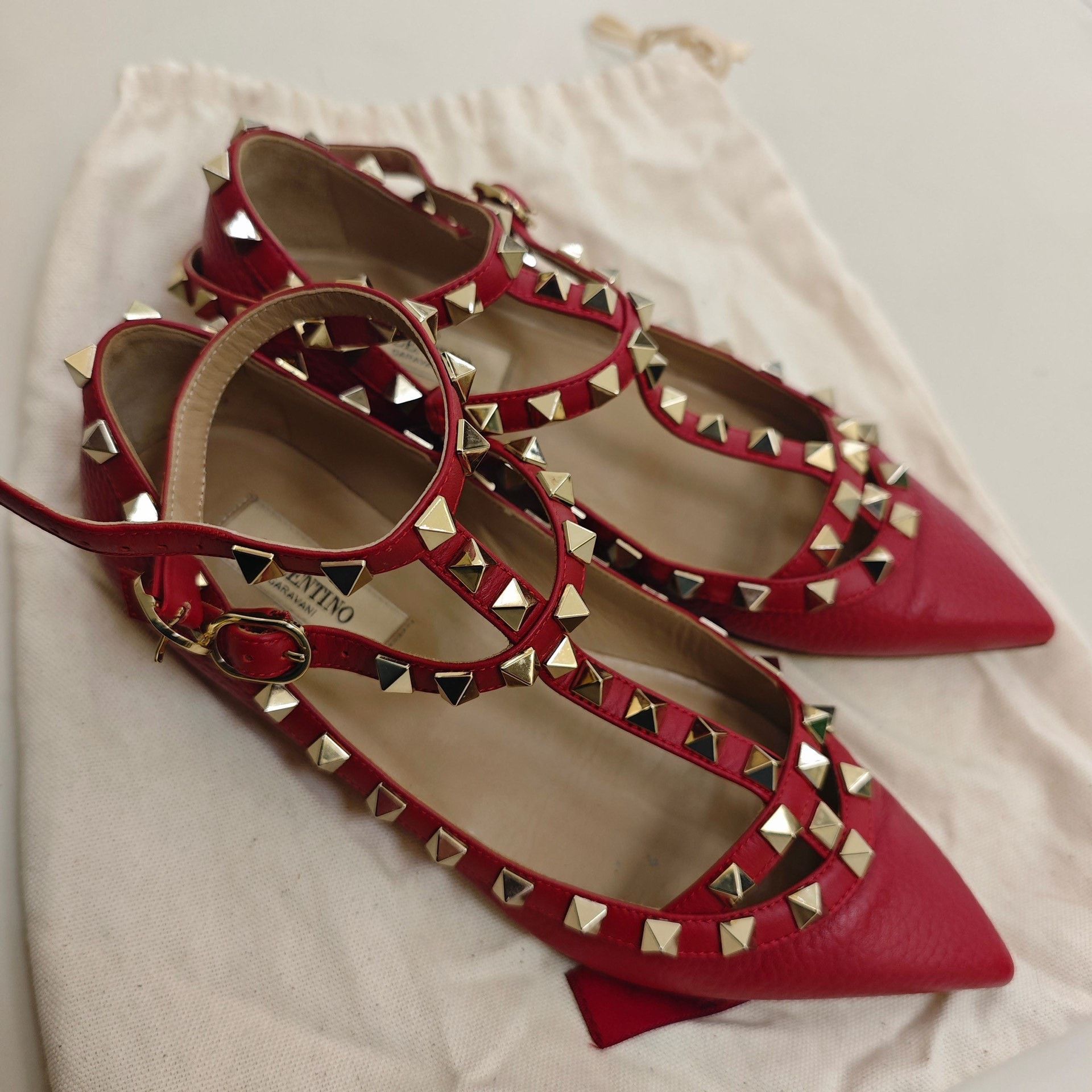 Valentino Valentino Studded Red Flat Shoes Size US 4 / IT 34 - 2 Thumbnail
