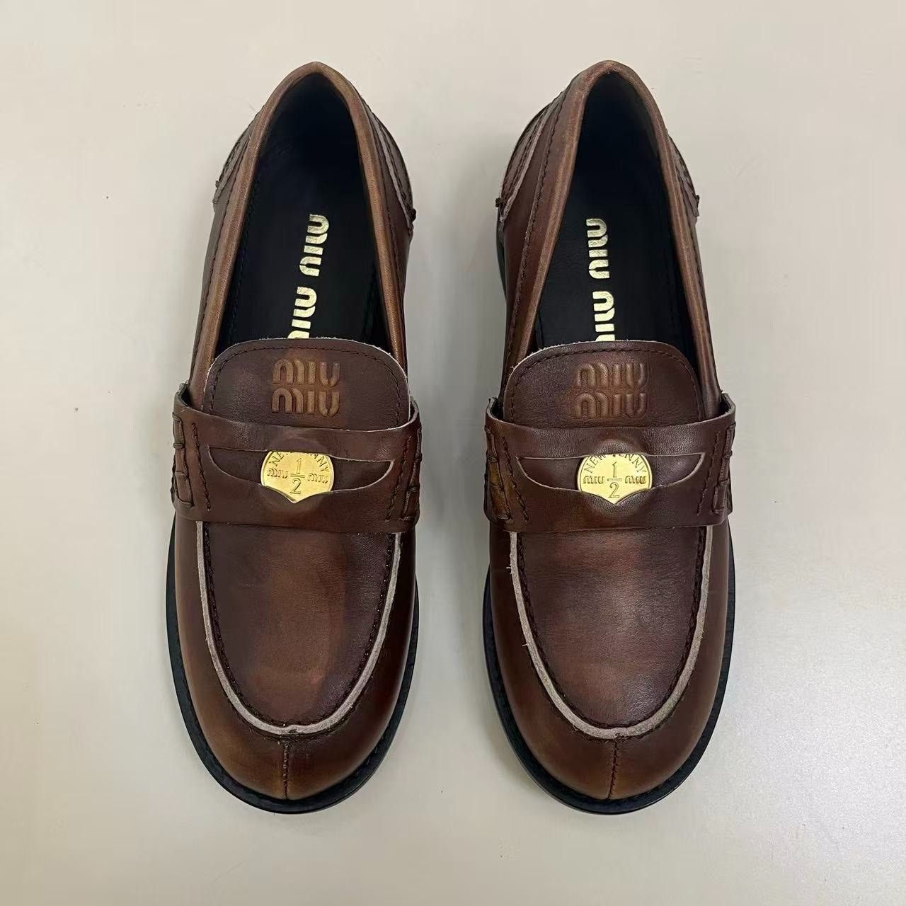 Miu Miu Miu Miu Vintage Distressed Gold Coin Loafers Size US 5 / IT 35 - 2 Thumbnail