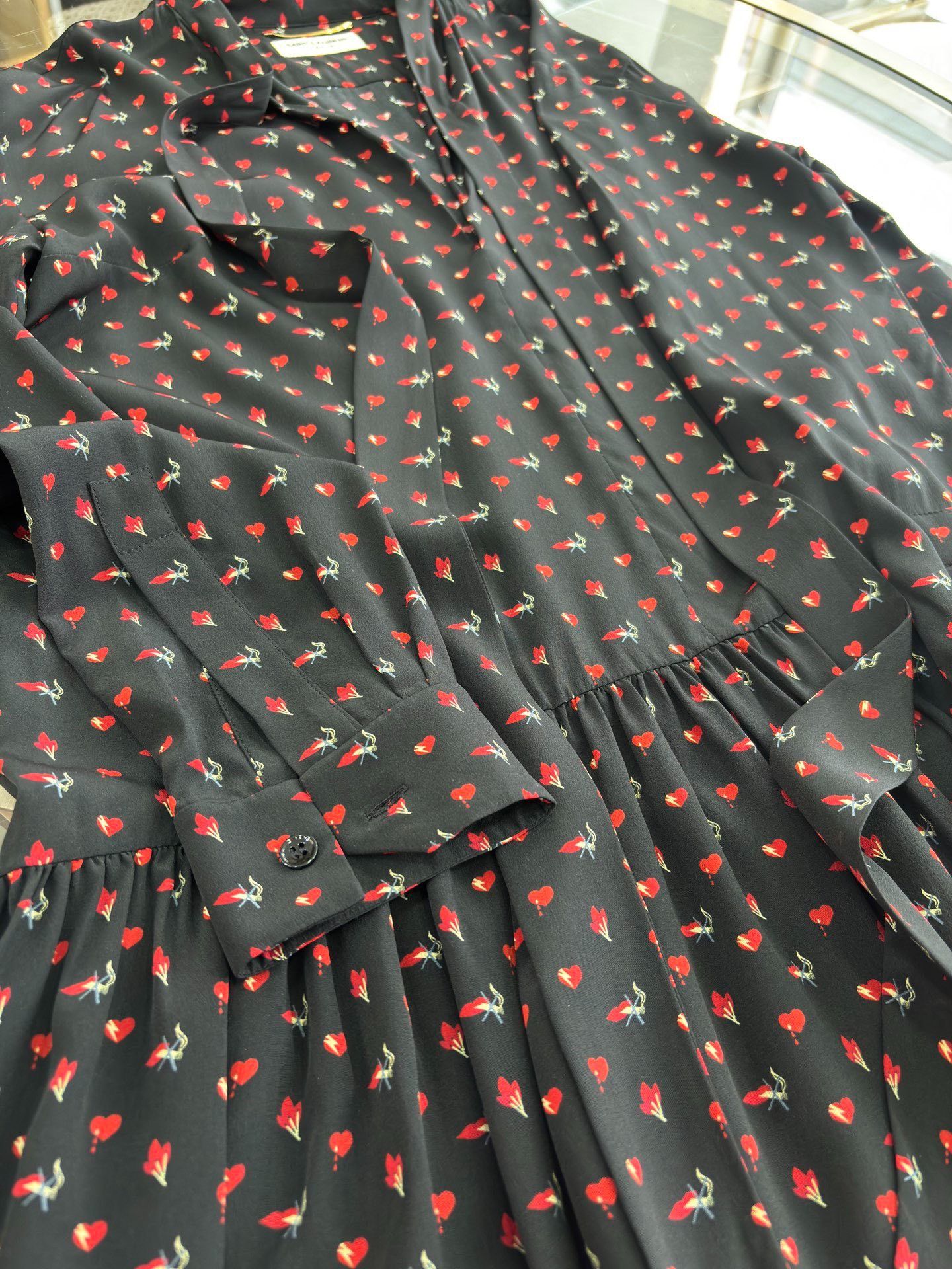 Yves Saint Laurent YSL Black Silk Bow Long Sleeve Pleated Dress Size S / US 4 / IT 40 - 6 Thumbnail