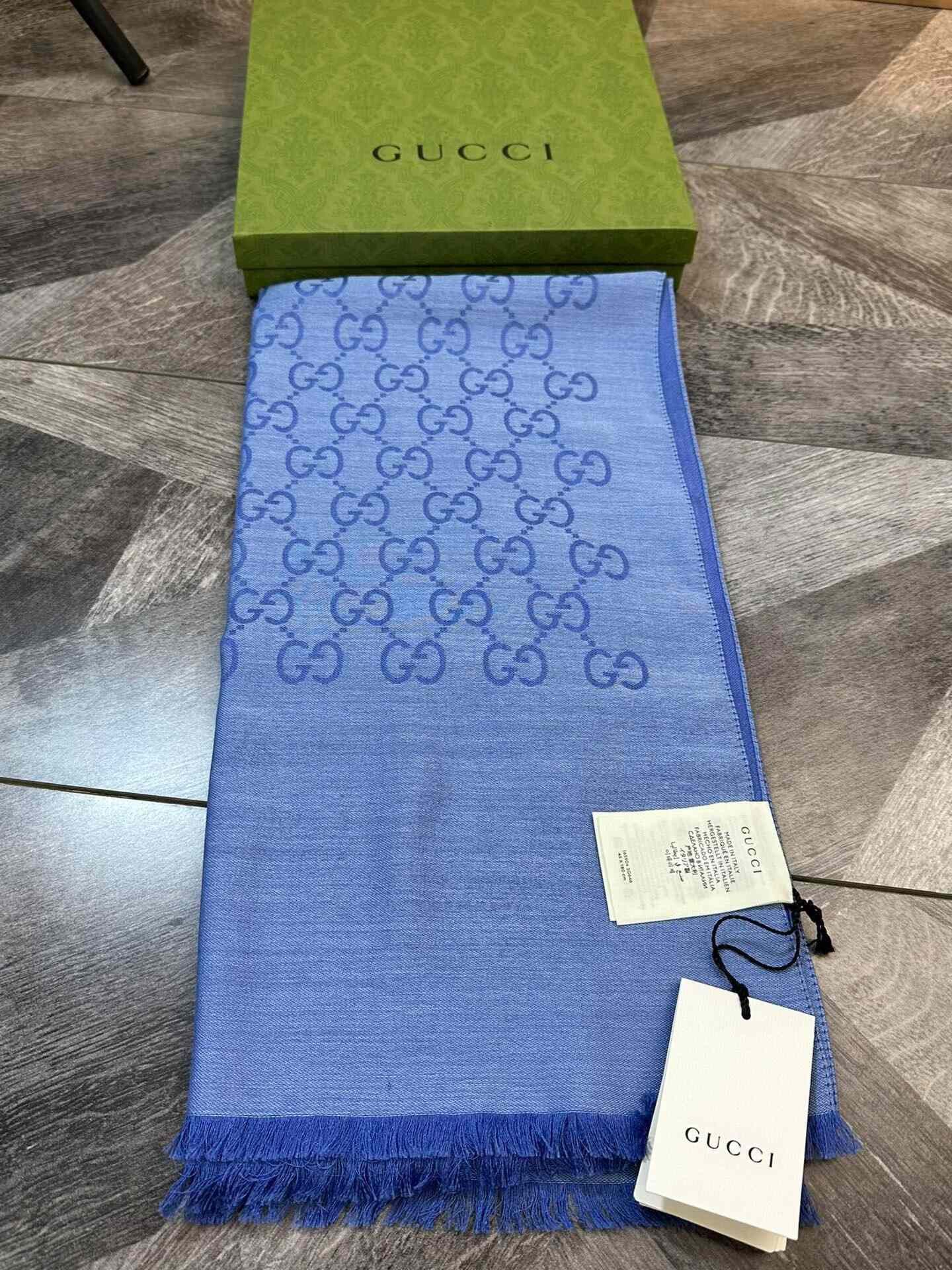 Gucci Gucci Blue Double-Sided Wool Scarf with Logo Size ONE SIZE - 4 Thumbnail