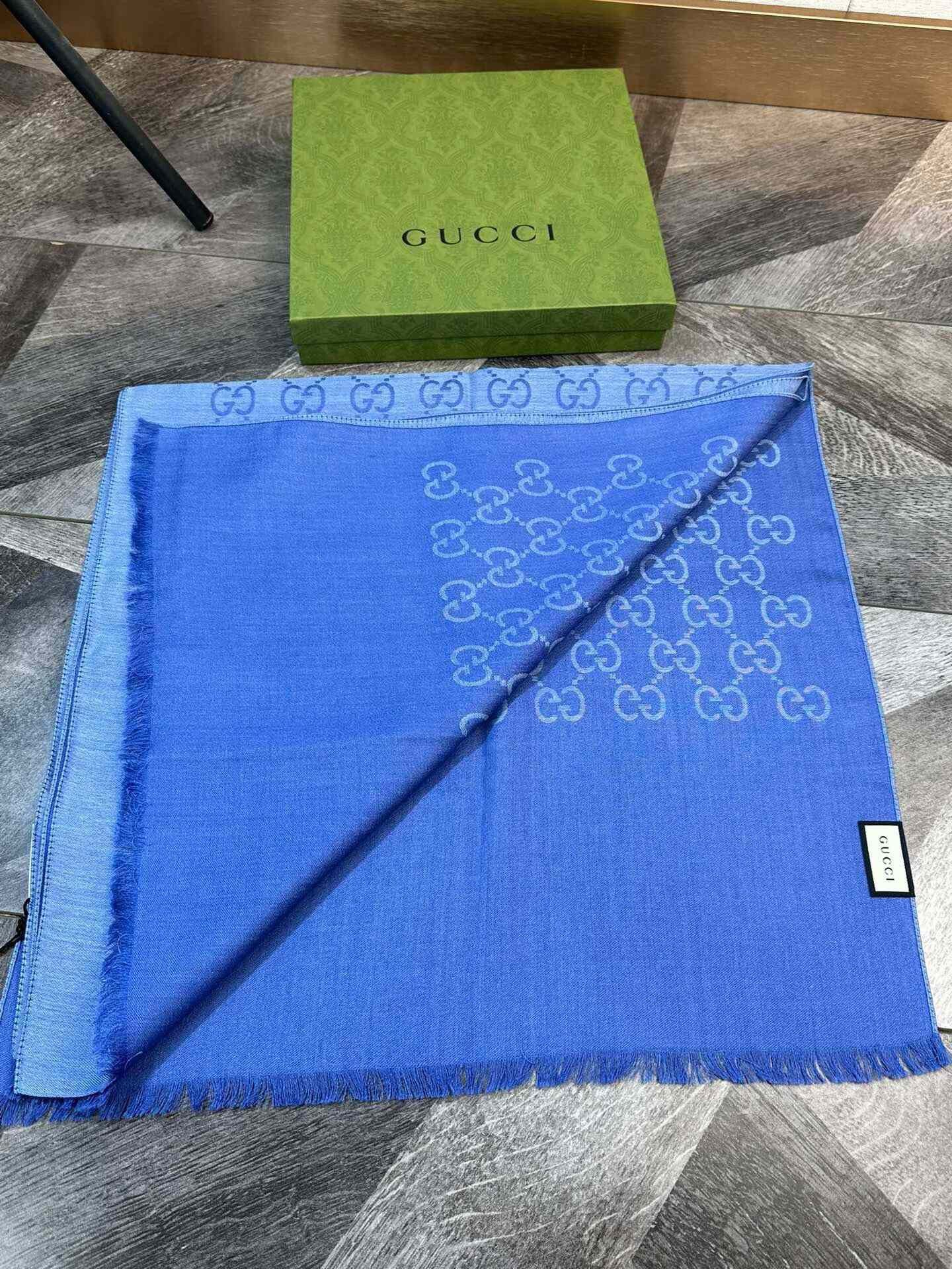 Gucci Gucci Blue Double-Sided Wool Scarf with Logo Size ONE SIZE - 5 Thumbnail