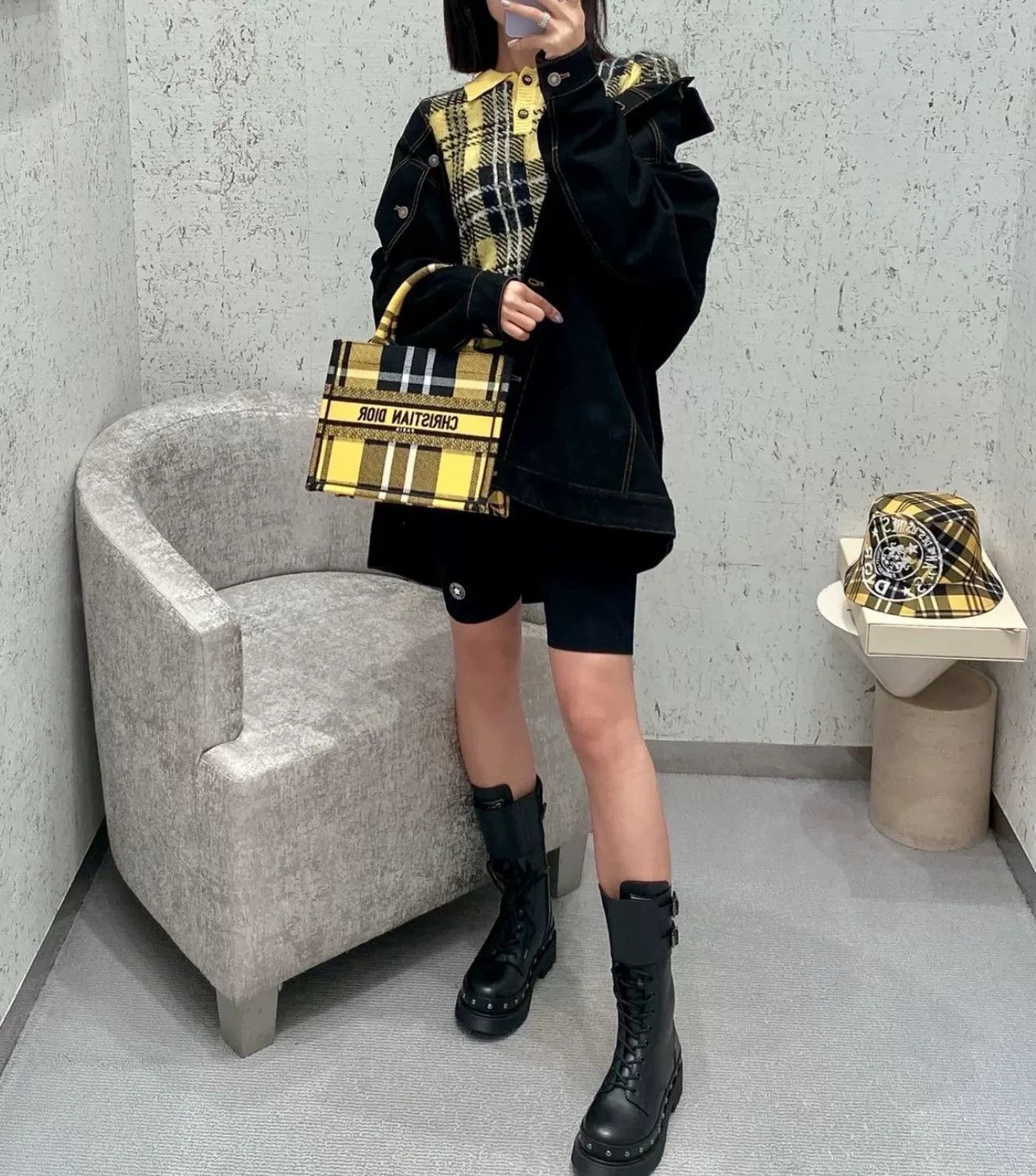 Dior Dior Yellow Plaid Small Tote Bag Size ONE SIZE - 5 Thumbnail