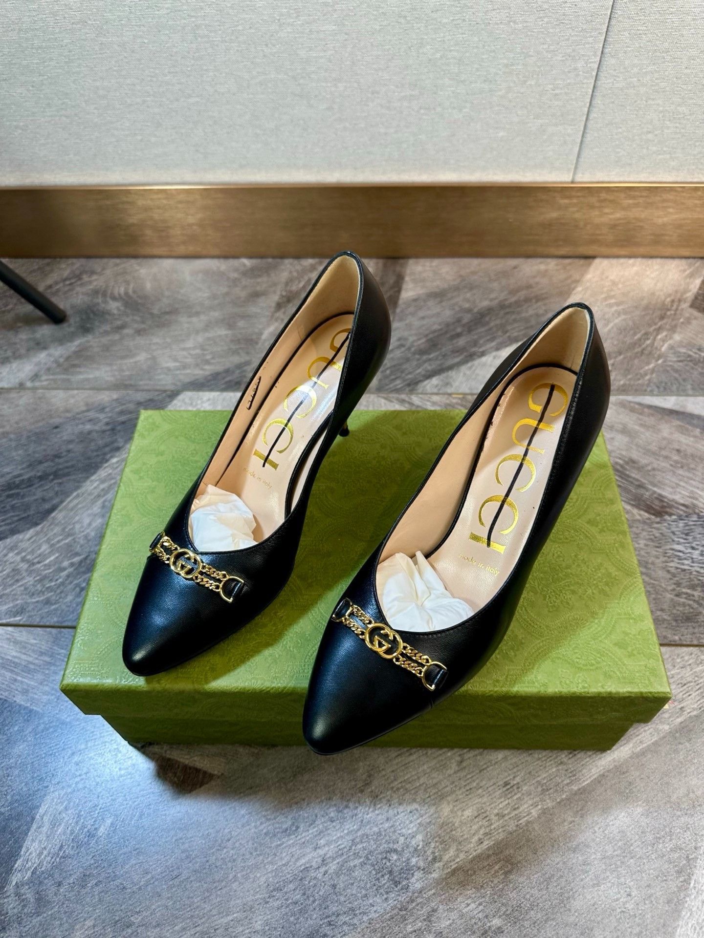 Gucci Gucci Black Gold Chain Double G Heels Size US 6 / IT 36 - 2 Thumbnail