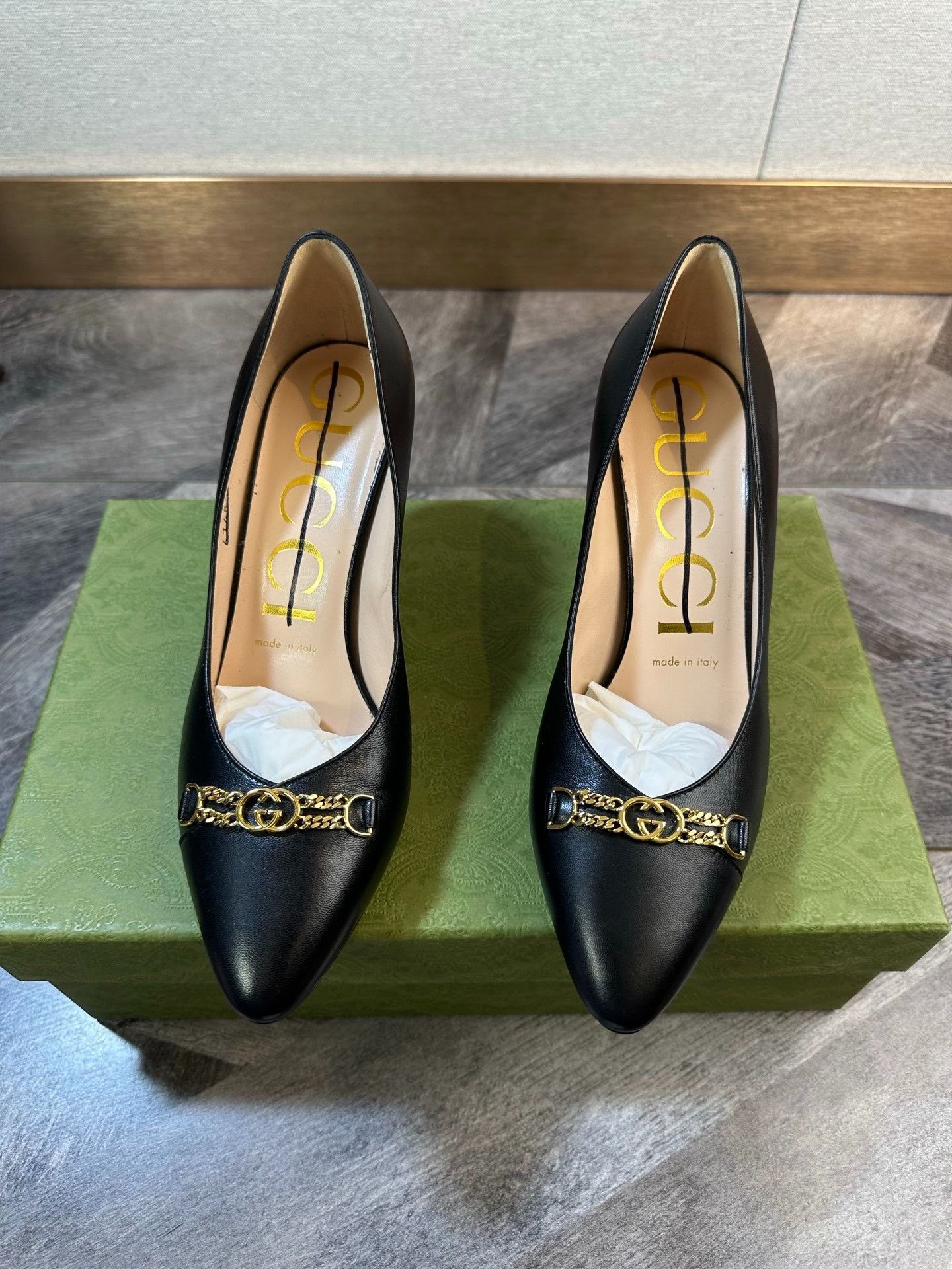Gucci Gucci Black Gold Chain Double G Heels Size US 6 / IT 36 - 7 Thumbnail