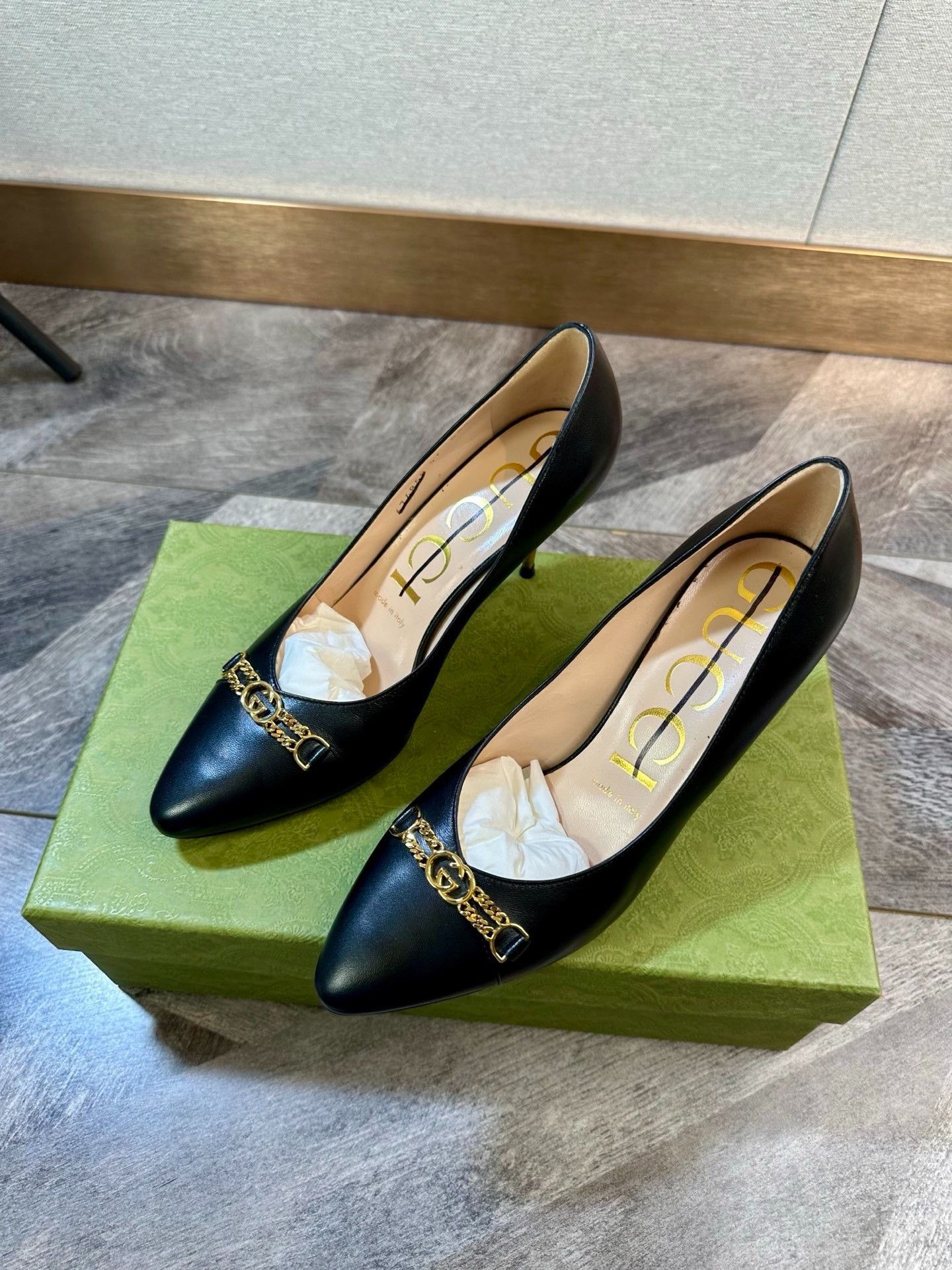 Gucci Gucci Black Gold Chain Double G Heels Size US 6 / IT 36 - 4 Thumbnail
