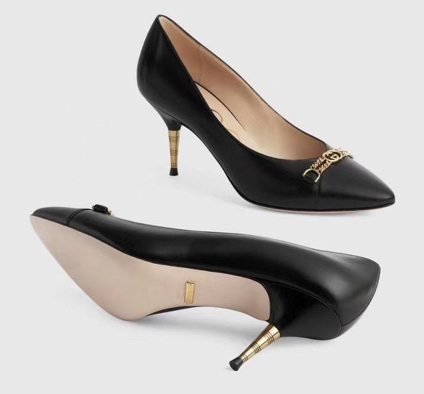 Gucci Gucci Black Gold Chain Double G Heels Size US 6 / IT 36 - 3 Thumbnail