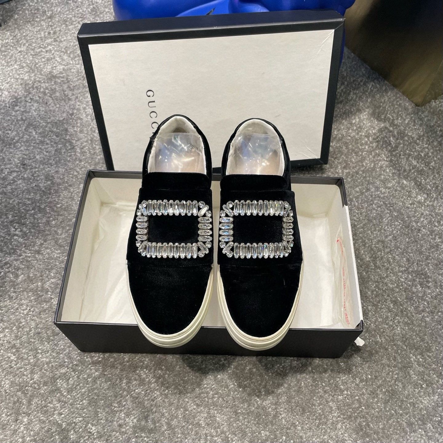 Roger Vivier RV Diamond Buckle Suede Black Flats Size US 5 / IT 35 - 3 Thumbnail