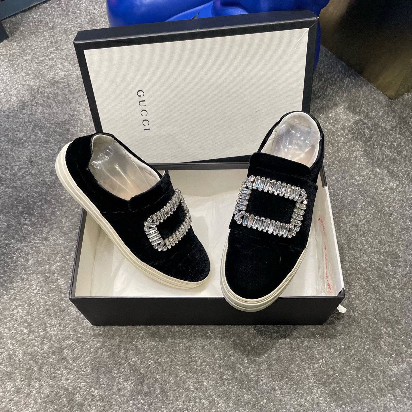 Roger Vivier RV Diamond Buckle Suede Black Flats Size US 5 / IT 35 - 4 Thumbnail