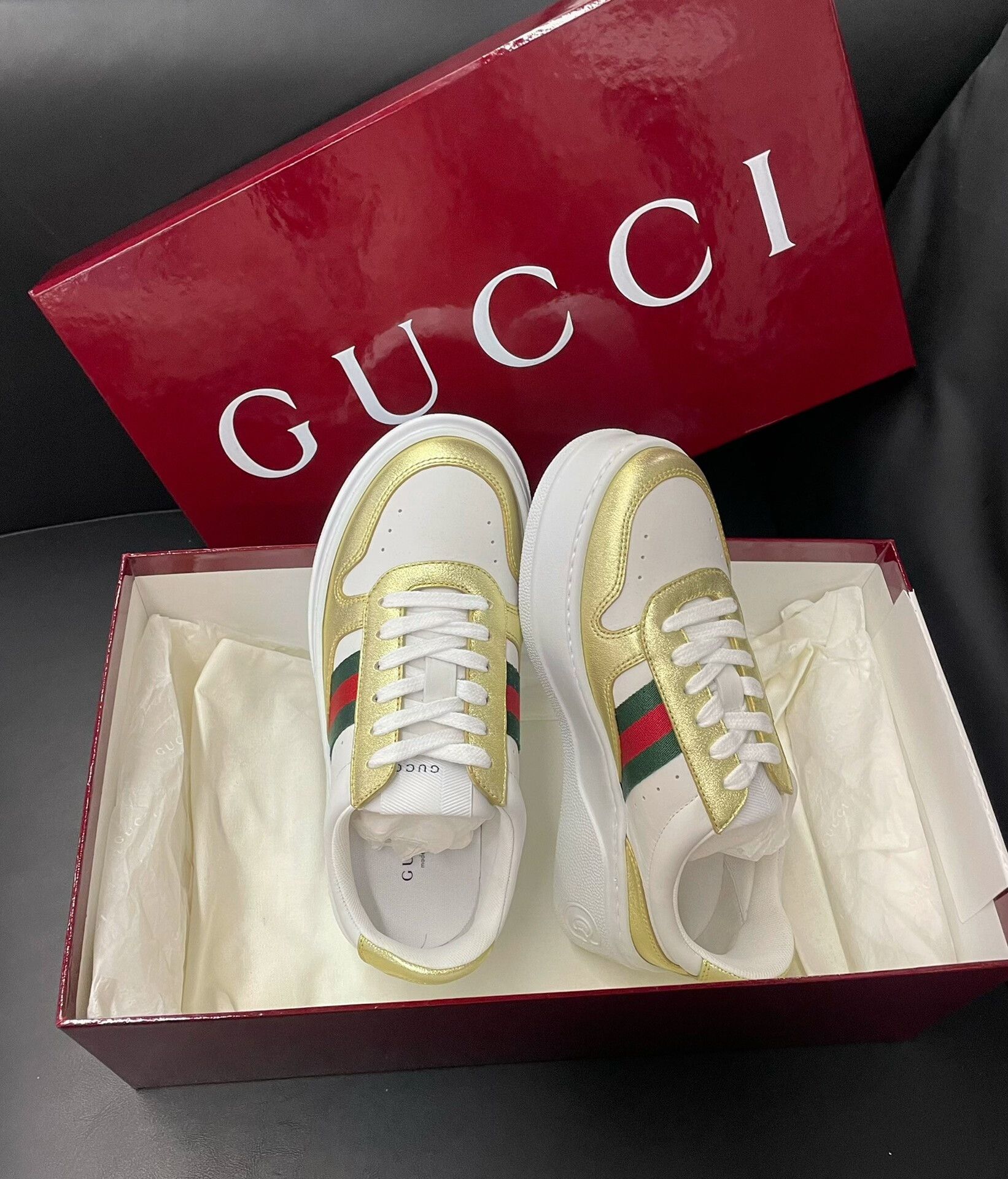 Gucci Gucci Gold-White Thick-Sole Sneakers Size US 4 / IT 34 - 3 Thumbnail