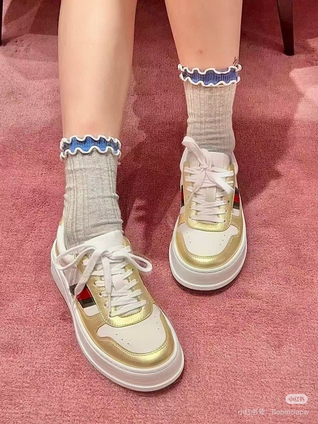 Gucci Gucci Gold-White Thick-Sole Sneakers Size US 4 / IT 34 - 7 Thumbnail