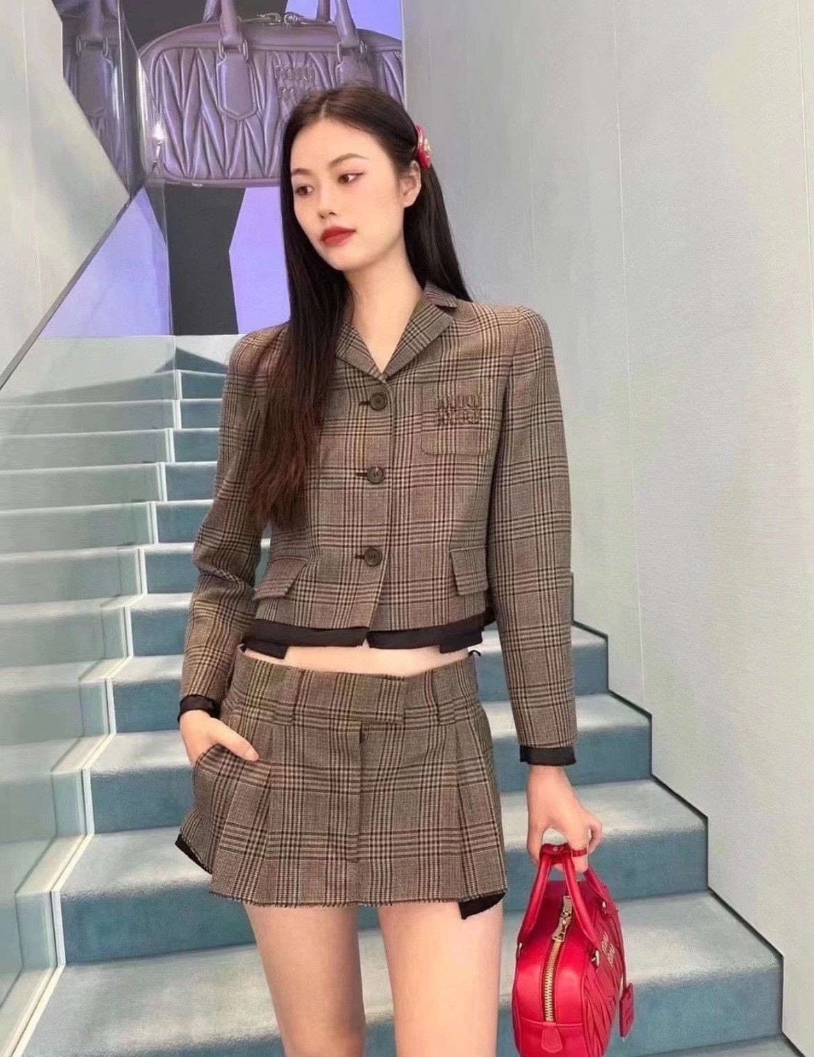 Miu Miu Miumiu Brown Checkered Coat Size XS / US 0-2 / IT 36-38 - 9 Thumbnail