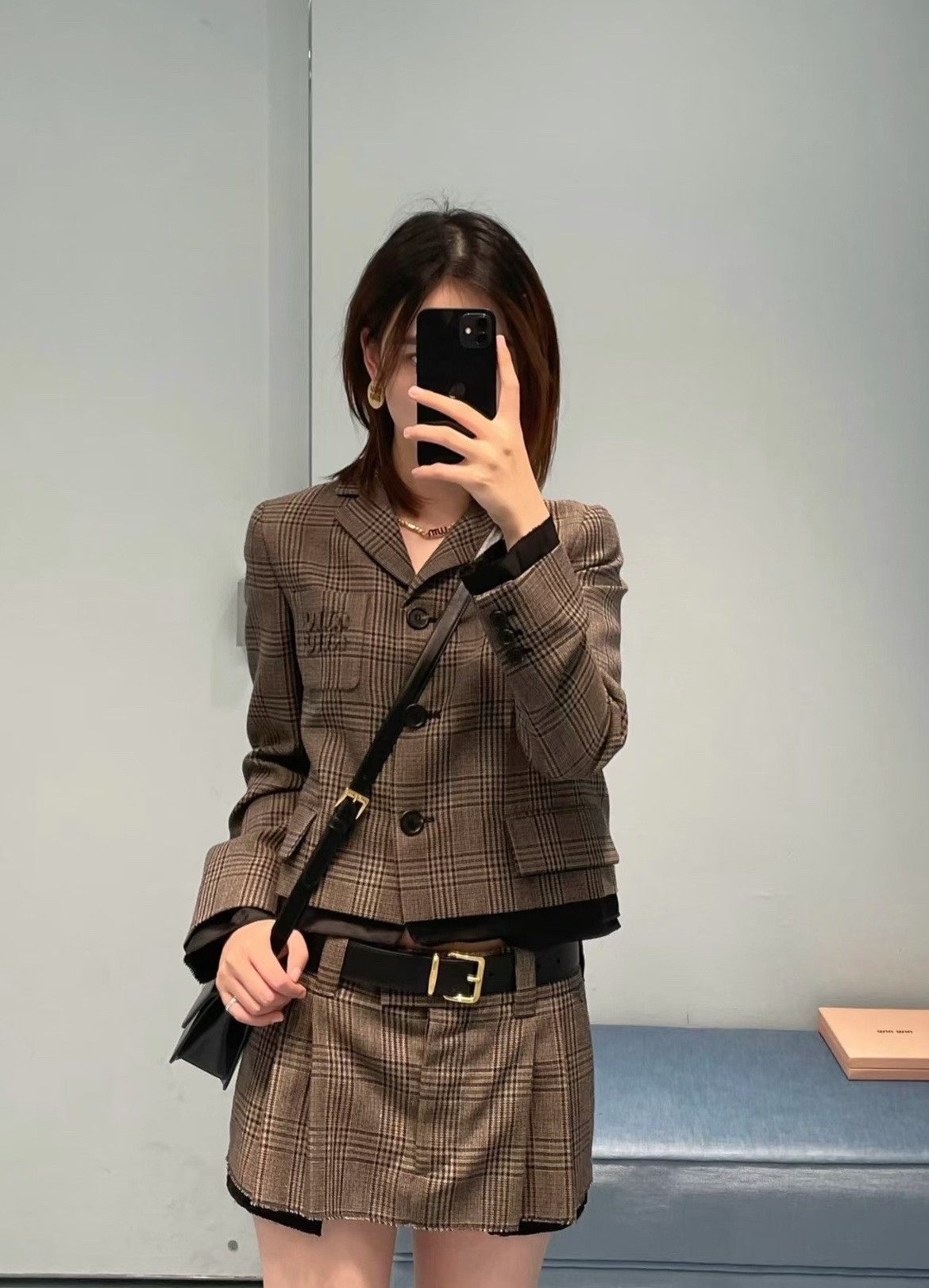 Miu Miu Miumiu Brown Checkered Coat Size XS / US 0-2 / IT 36-38 - 7 Thumbnail