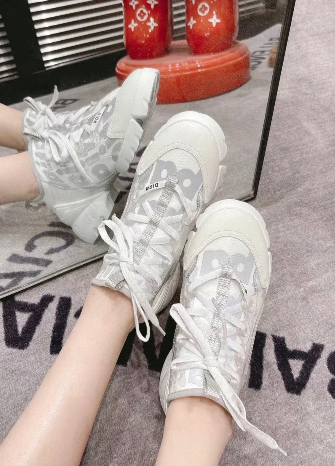 Dior Dior White Gray Women's Sneakers Size US 6 / IT 36 - 7 Thumbnail