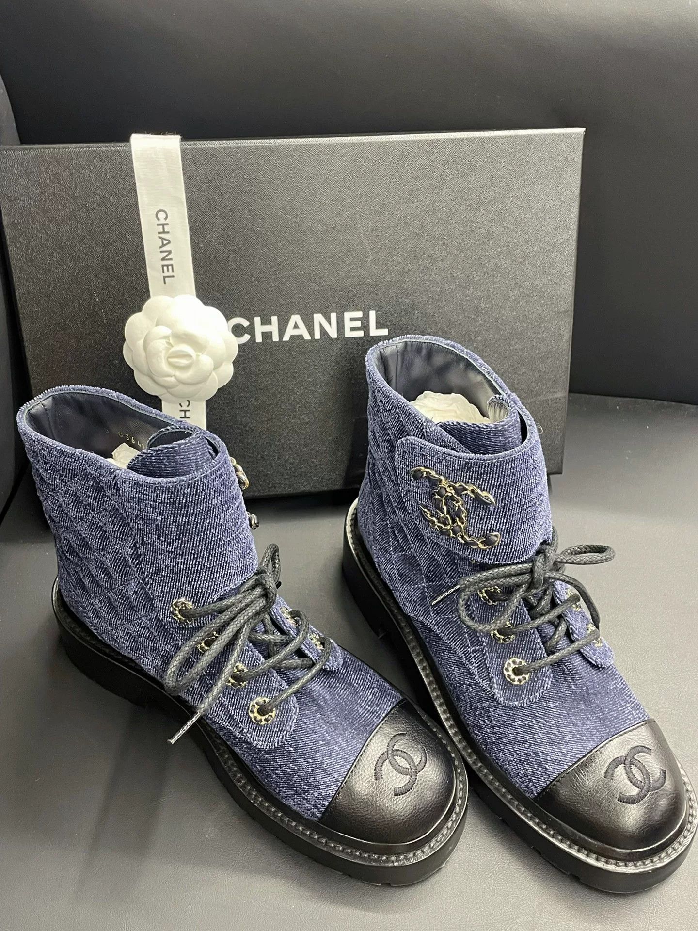Chanel Chanel Blue-Black Velvet Patent Boots Size US 5 / IT 35 - 3 Thumbnail