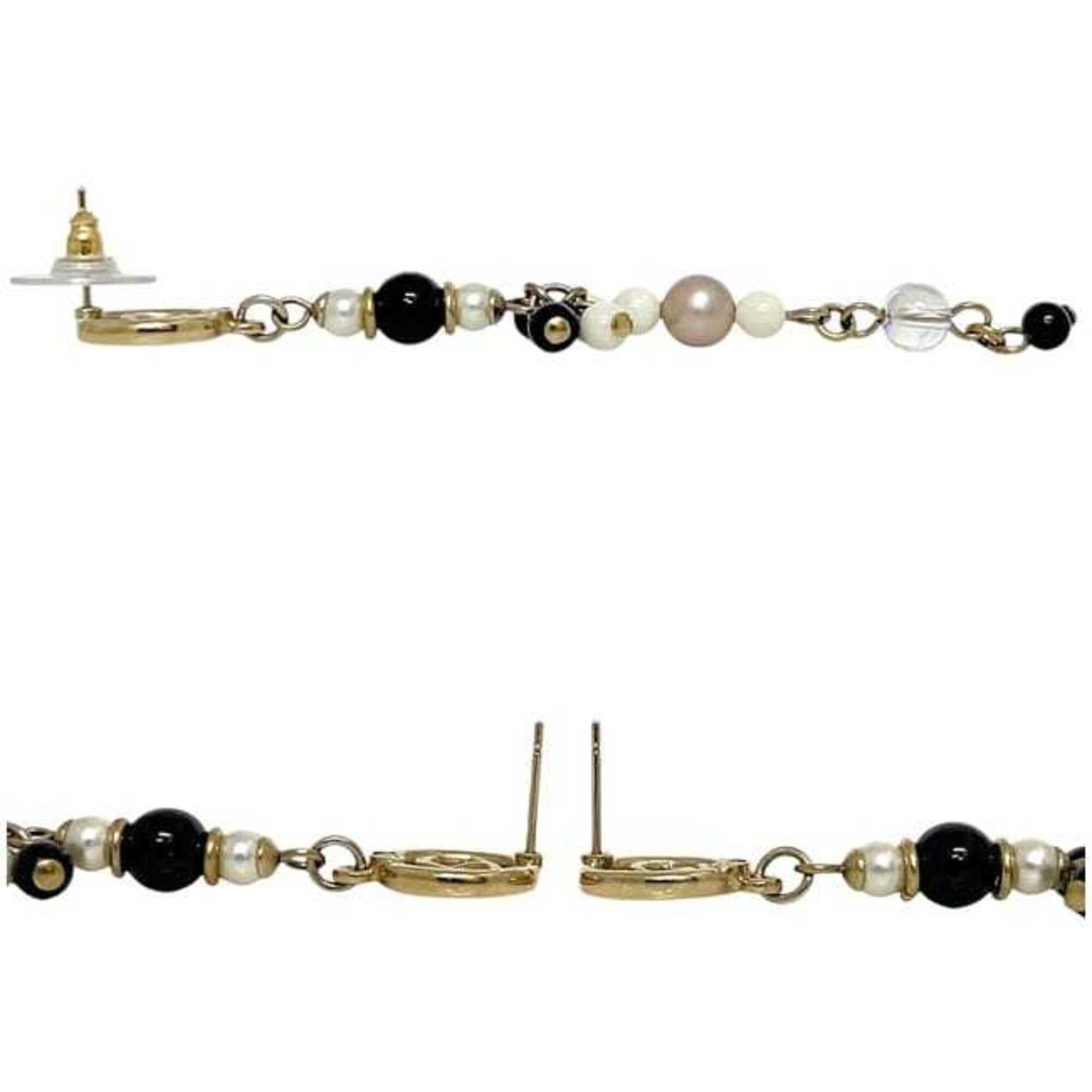 Chanel Chanel Swing Earrings Gold Black White Multicolor Coco Mark Faux Pearl Colored Stone GP A19 S CHANEL Size ONE SIZE - 4 Thumbnail
