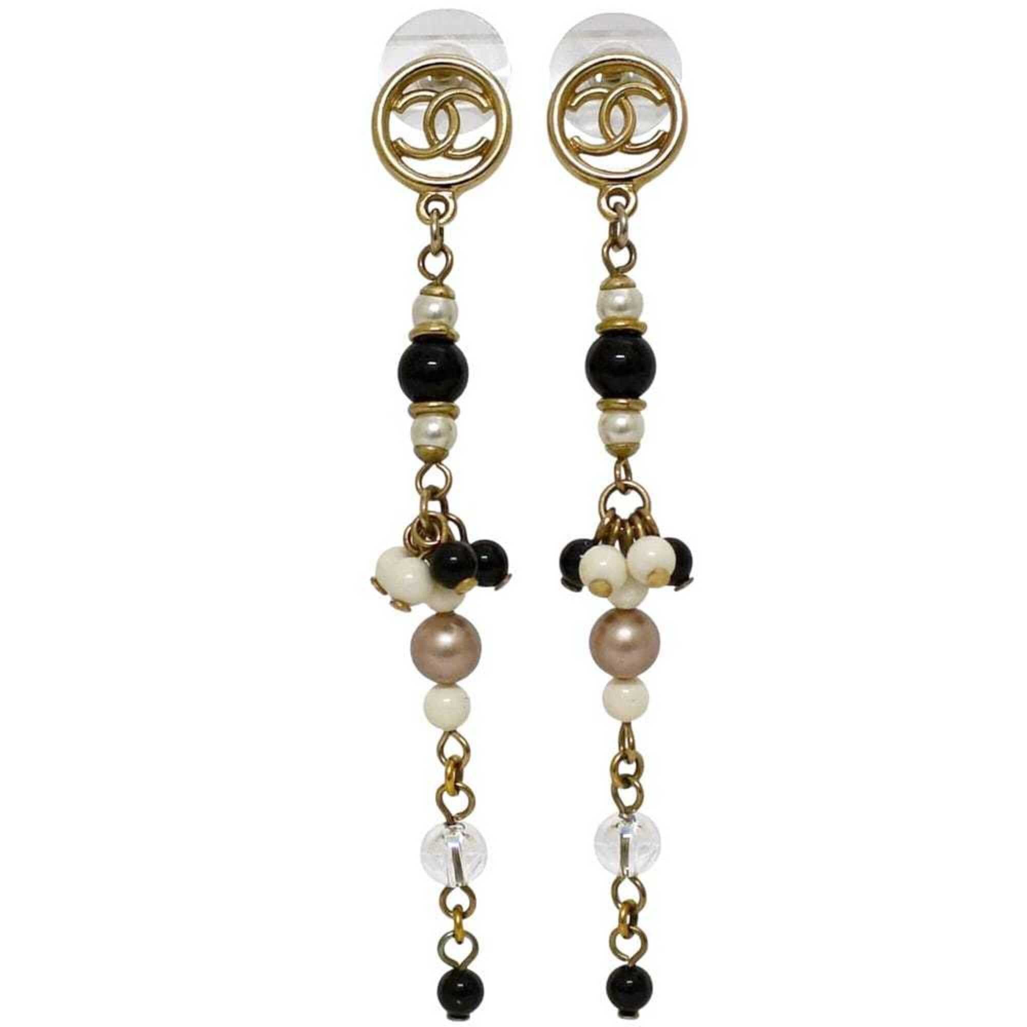 Chanel Chanel Swing Earrings Gold Black White Multicolor Coco Mark Faux Pearl Colored Stone GP A19 S CHANEL Size ONE SIZE - 2 Thumbnail