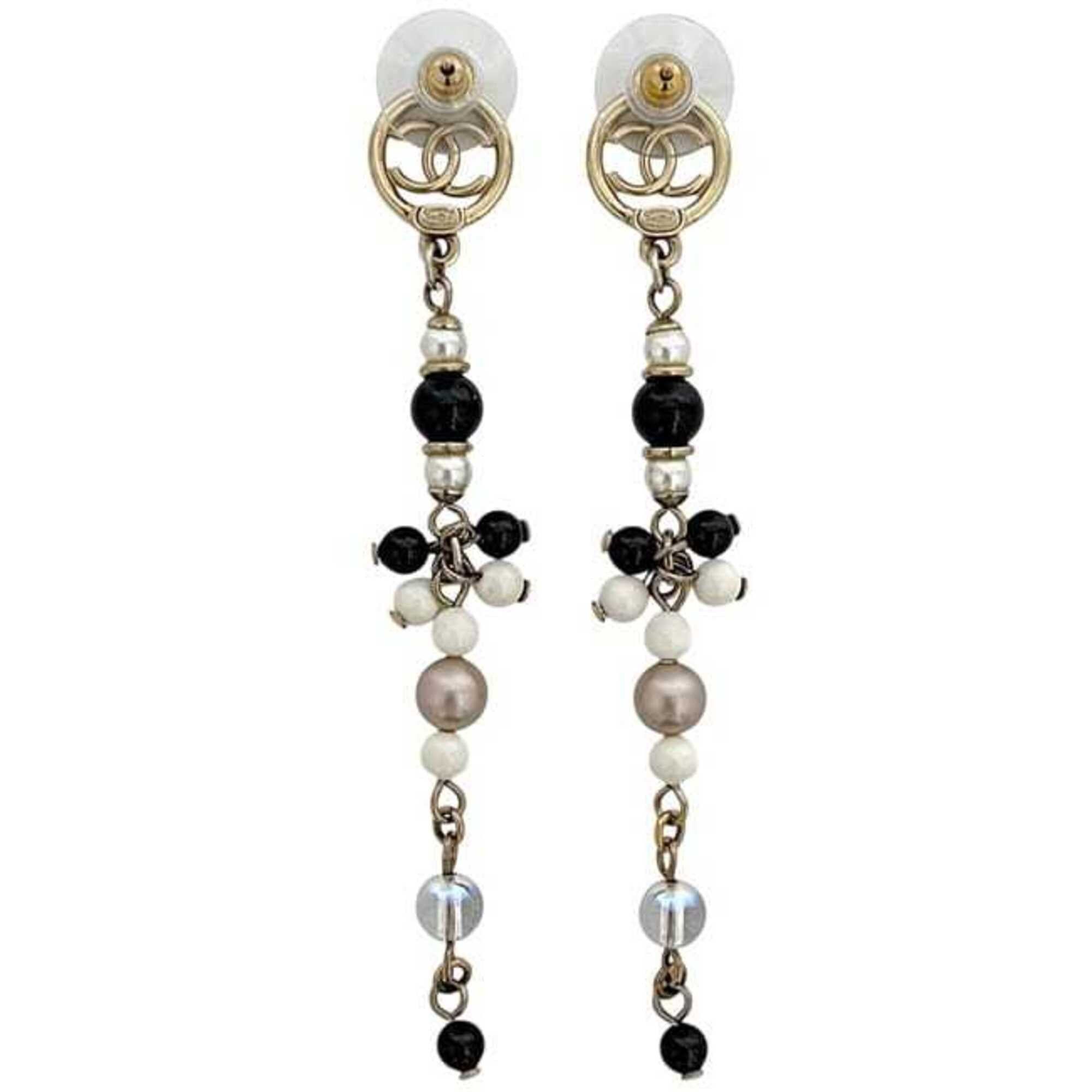 Chanel Chanel Swing Earrings Gold Black White Multicolor Coco Mark Faux Pearl Colored Stone GP A19 S CHANEL Size ONE SIZE - 3 Thumbnail