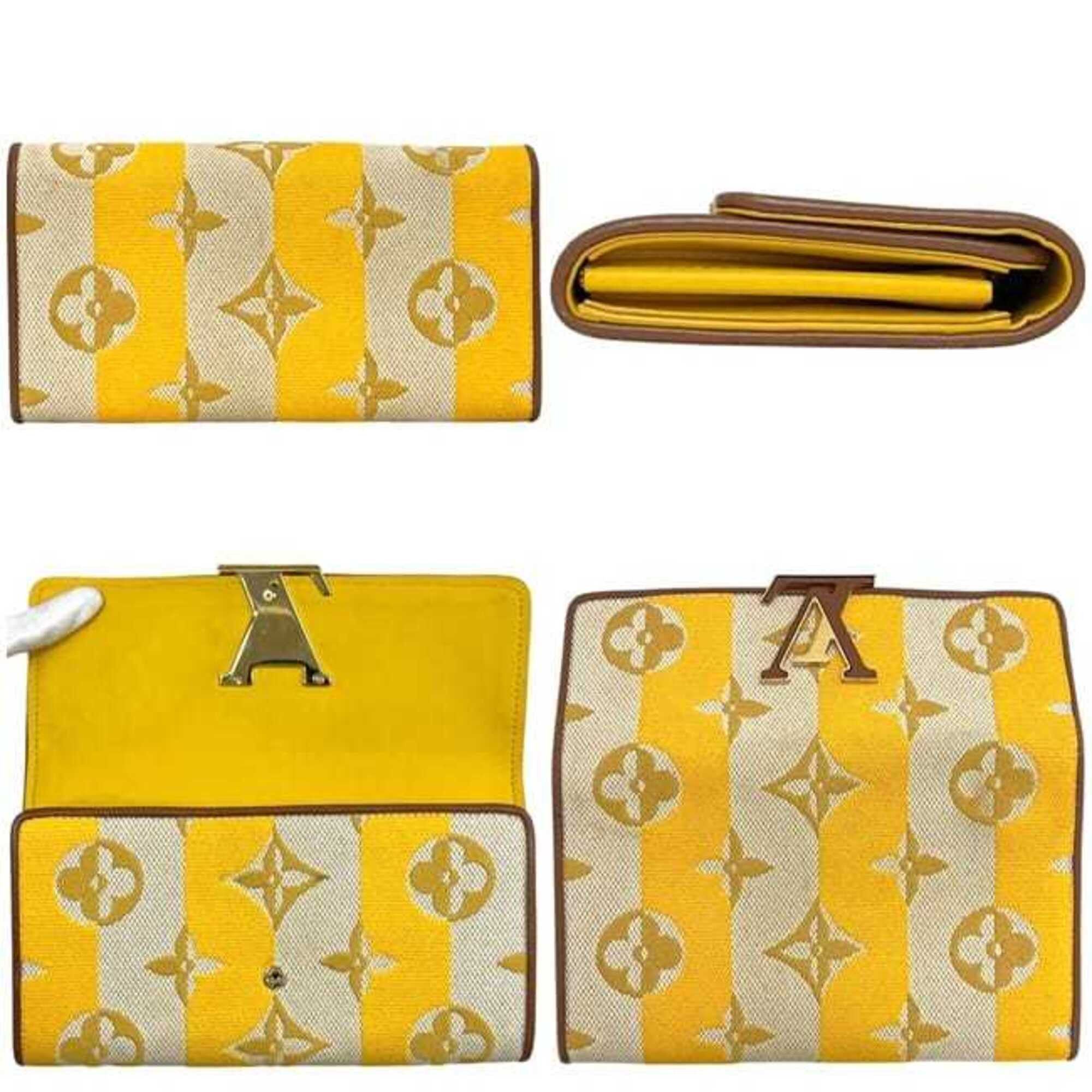 Louis Vuitton Louis Vuitton Bi-fold Long Wallet Portefeuille Capucines f-25312 Yellow Brown Jaune Stripe M80416 Jacquard Canvas Leather IC Tag Compatible LOUIS VUITTON LV Monogram Size ONE SIZE - 3 Thumbnail