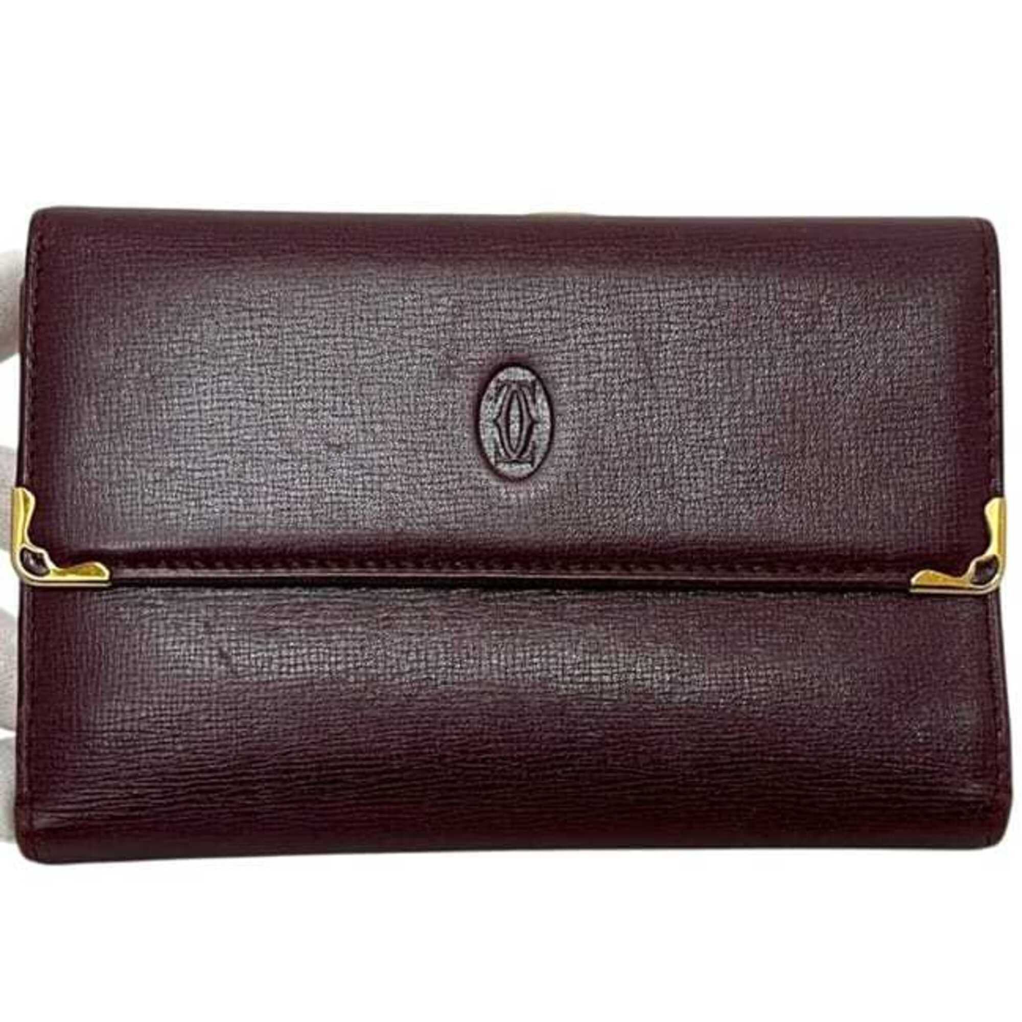 Cartier Cartier Tri-fold Wallet ec-25266 Bordeaux Must Clasp Leather Compact Folding Wine Red Women's Men's Size ONE SIZE - 10 Thumbnail