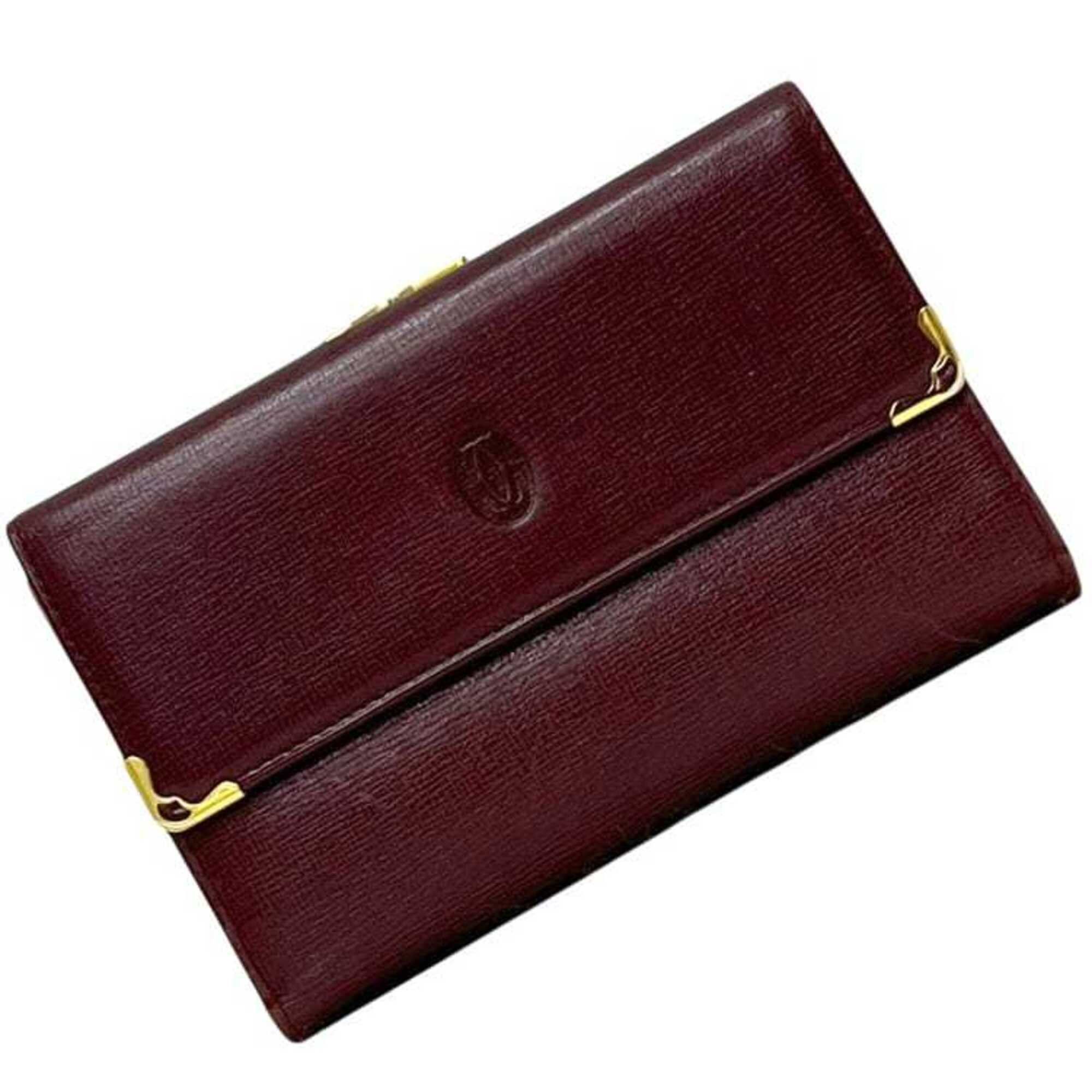 Cartier Cartier Tri-fold Wallet ec-25266 Bordeaux Must Clasp Leather Compact Folding Wine Red Women's Men's Size ONE SIZE - 2 Thumbnail