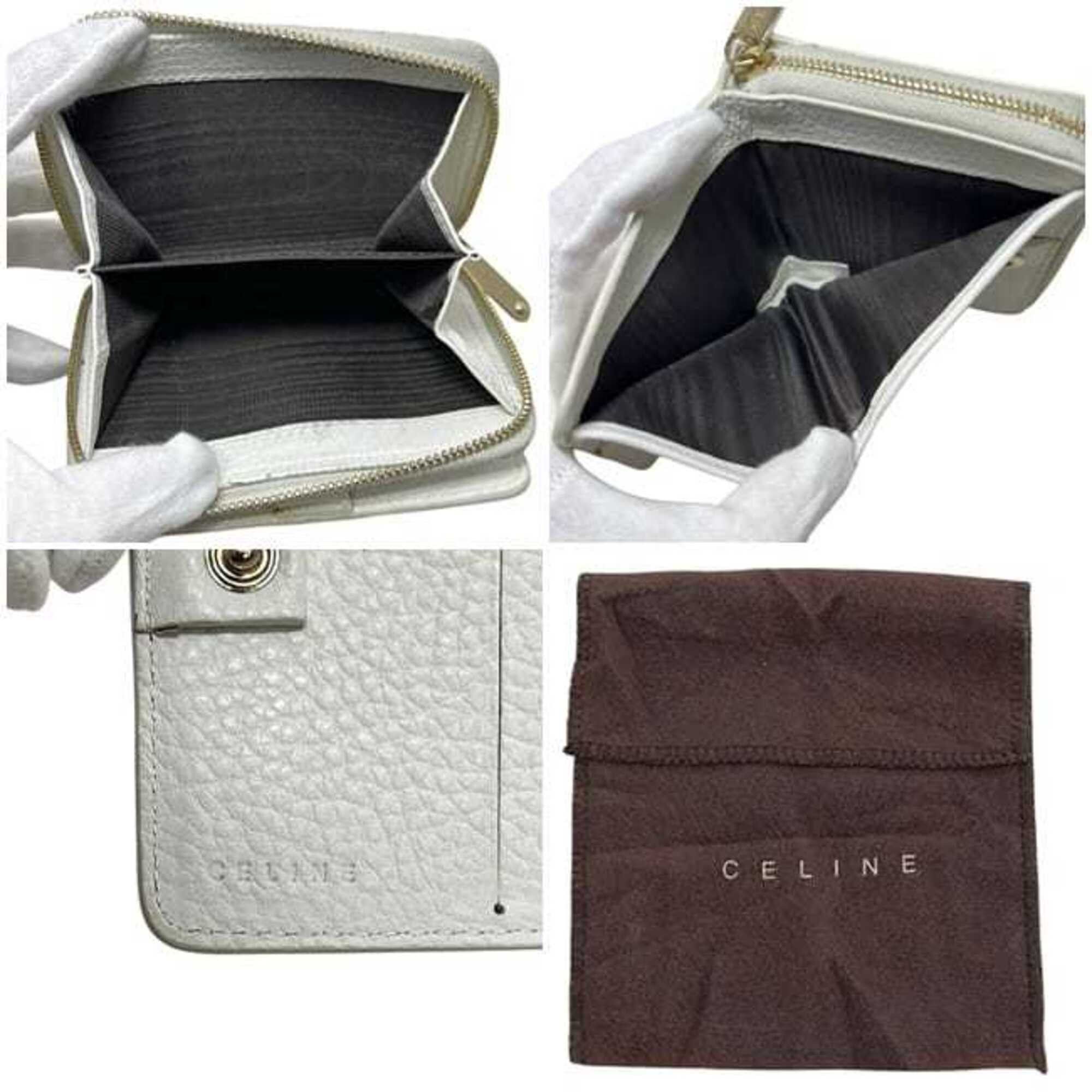 Celine Celine bi-fold wallet ec-25309 White Triomphe Leather CELINE Embossed Mini Compact Women's Men's Wallet Mark Size ONE SIZE - 4 Thumbnail
