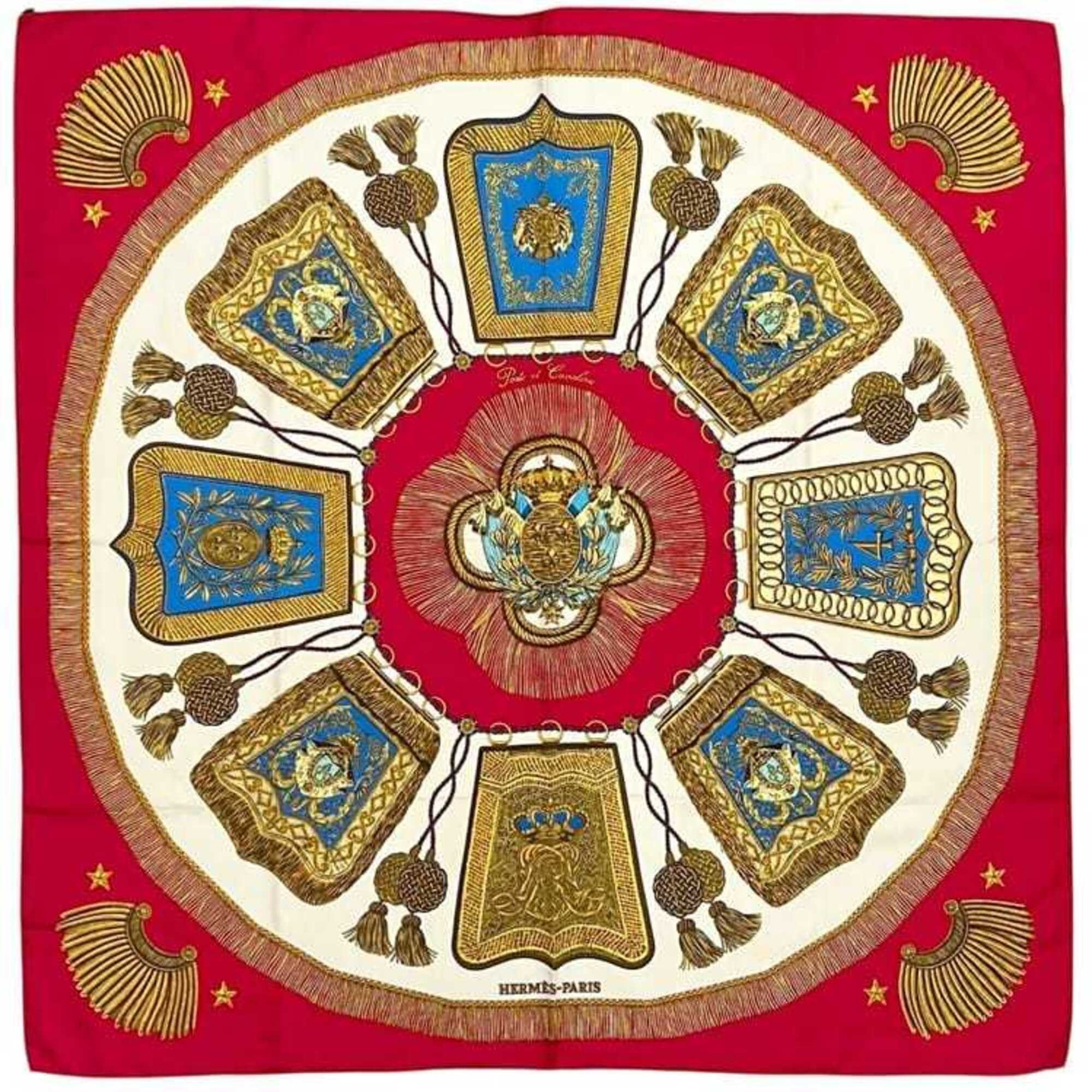 Hermes Hermes Scarf/Muffler, Carre 90, ec-25292, Red, White, Gold, Poste et Cavalerie, 100% Silk, Large Size, Saber-shaped Pouch, SOIE, Men's/Women's Size ONE SIZE - 2 Thumbnail