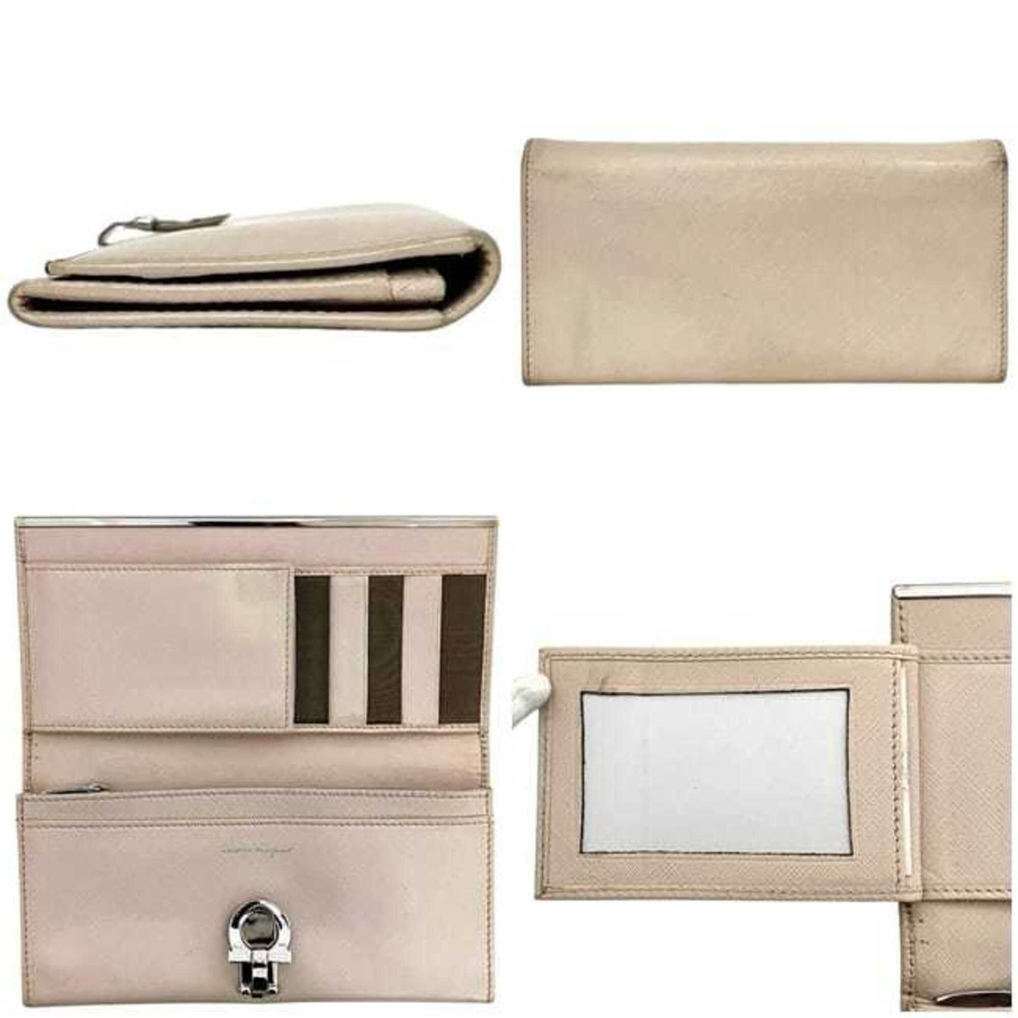 Salvatore Ferragamo Salvatore Ferragamo Bi-fold Long Wallet ec-25269 Beige Gancini IR-224633 Leather Clip Size ONE SIZE - 3 Thumbnail