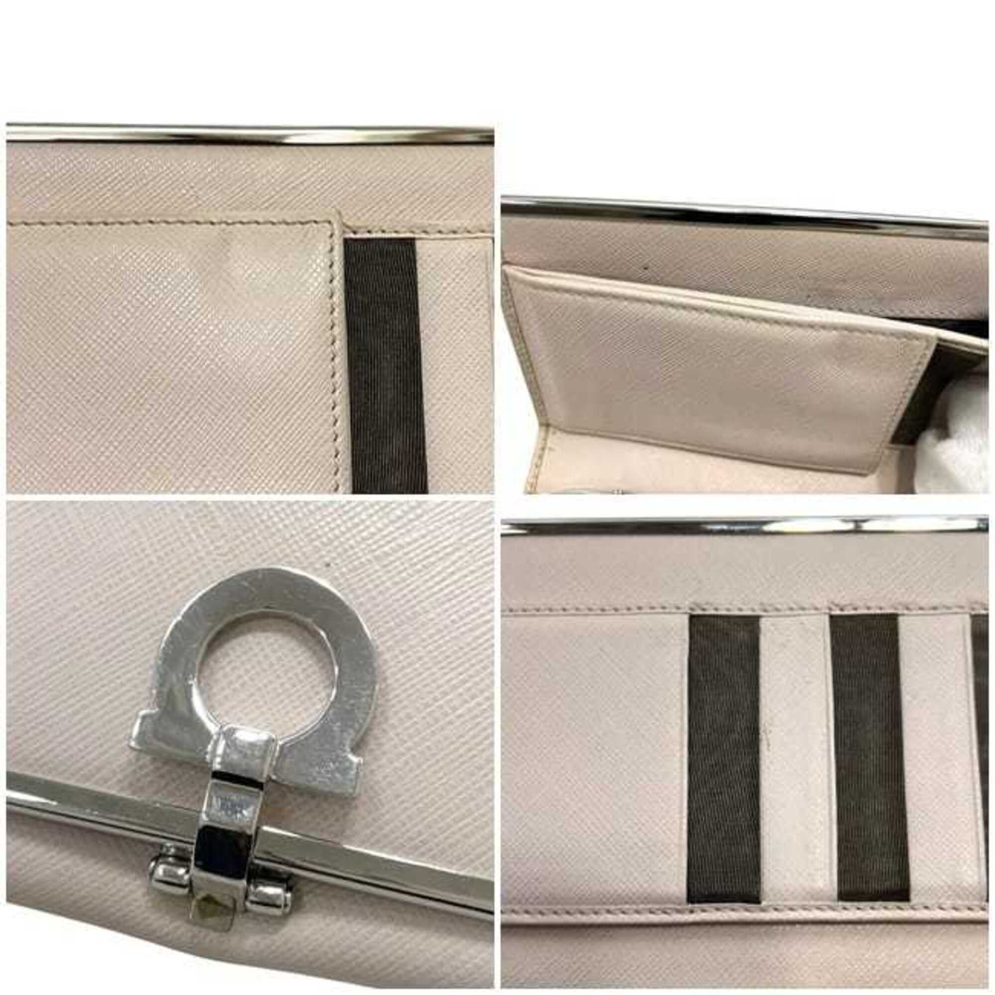 Salvatore Ferragamo Salvatore Ferragamo Bi-fold Long Wallet ec-25269 Beige Gancini IR-224633 Leather Clip Size ONE SIZE - 7 Thumbnail