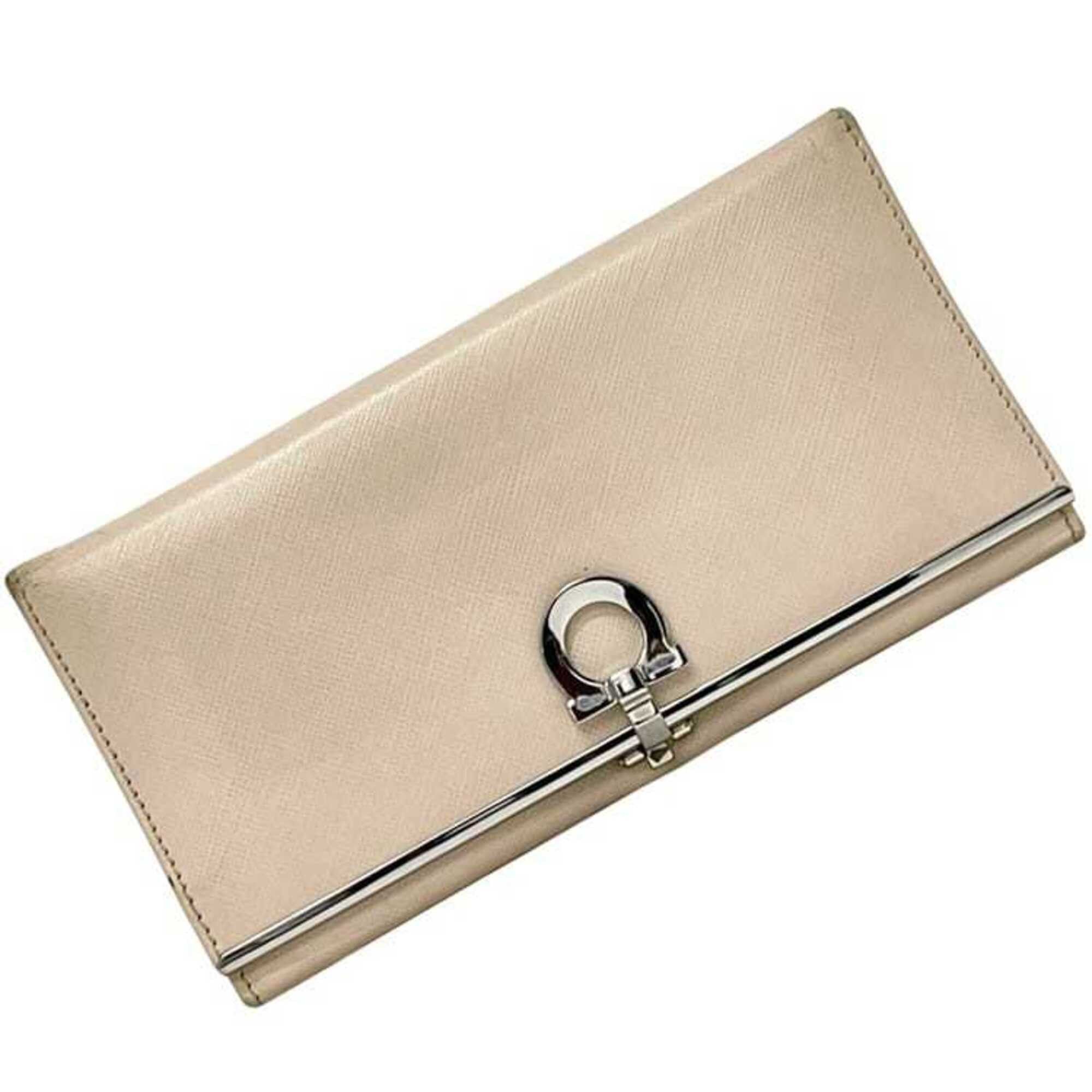 Salvatore Ferragamo Salvatore Ferragamo Bi-fold Long Wallet ec-25269 Beige Gancini IR-224633 Leather Clip Size ONE SIZE - 2 Thumbnail