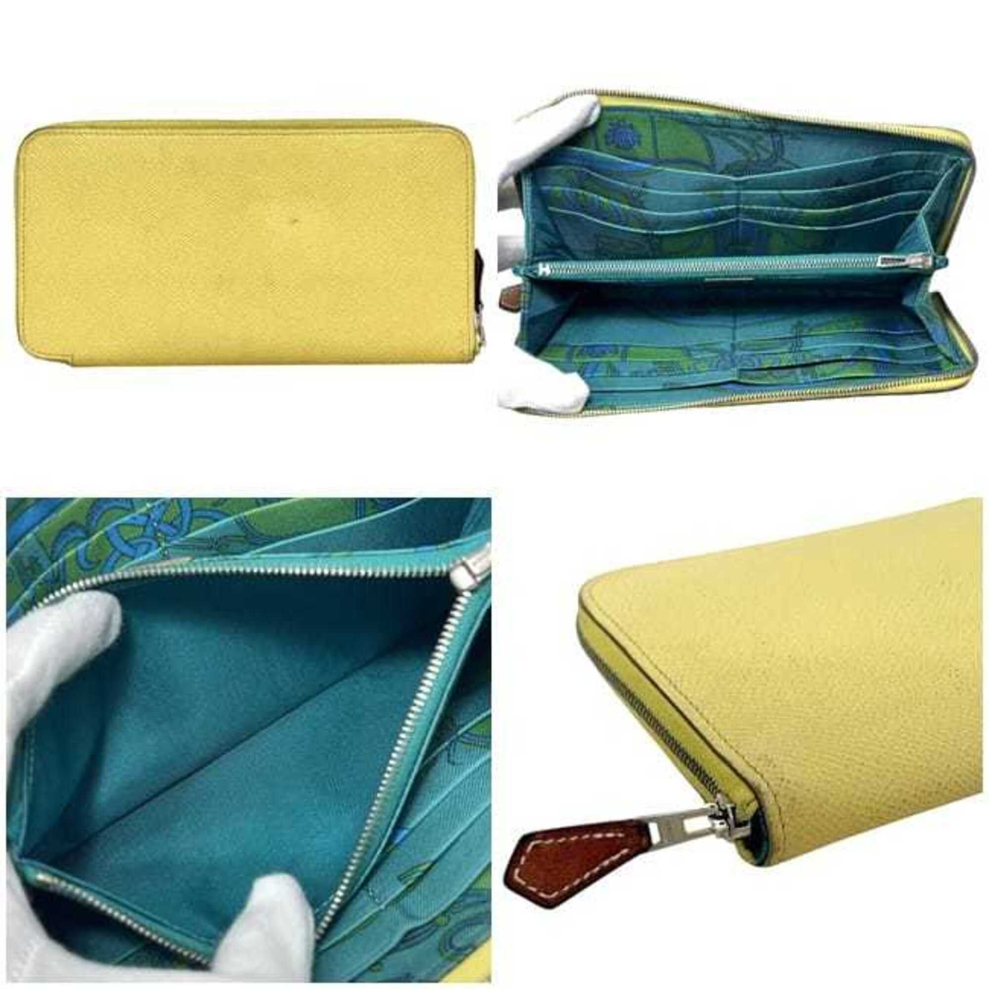 Hermes Hermes Azap Silk In Round Long Wallet f-25346 Yellow Leather X Stamp HERMES Genuine Lemon Pastel Women's Men's Size ONE SIZE - 3 Thumbnail