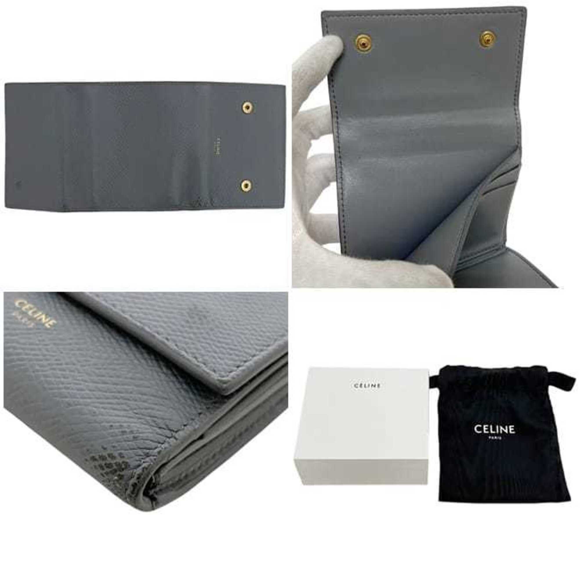 Celine Celine Trifold Wallet ec-25322 Gray 10B57 3BEL 38NO Leather S-FG-0129 CELINE Compact Folding Grain Women's Size ONE SIZE - 10 Thumbnail