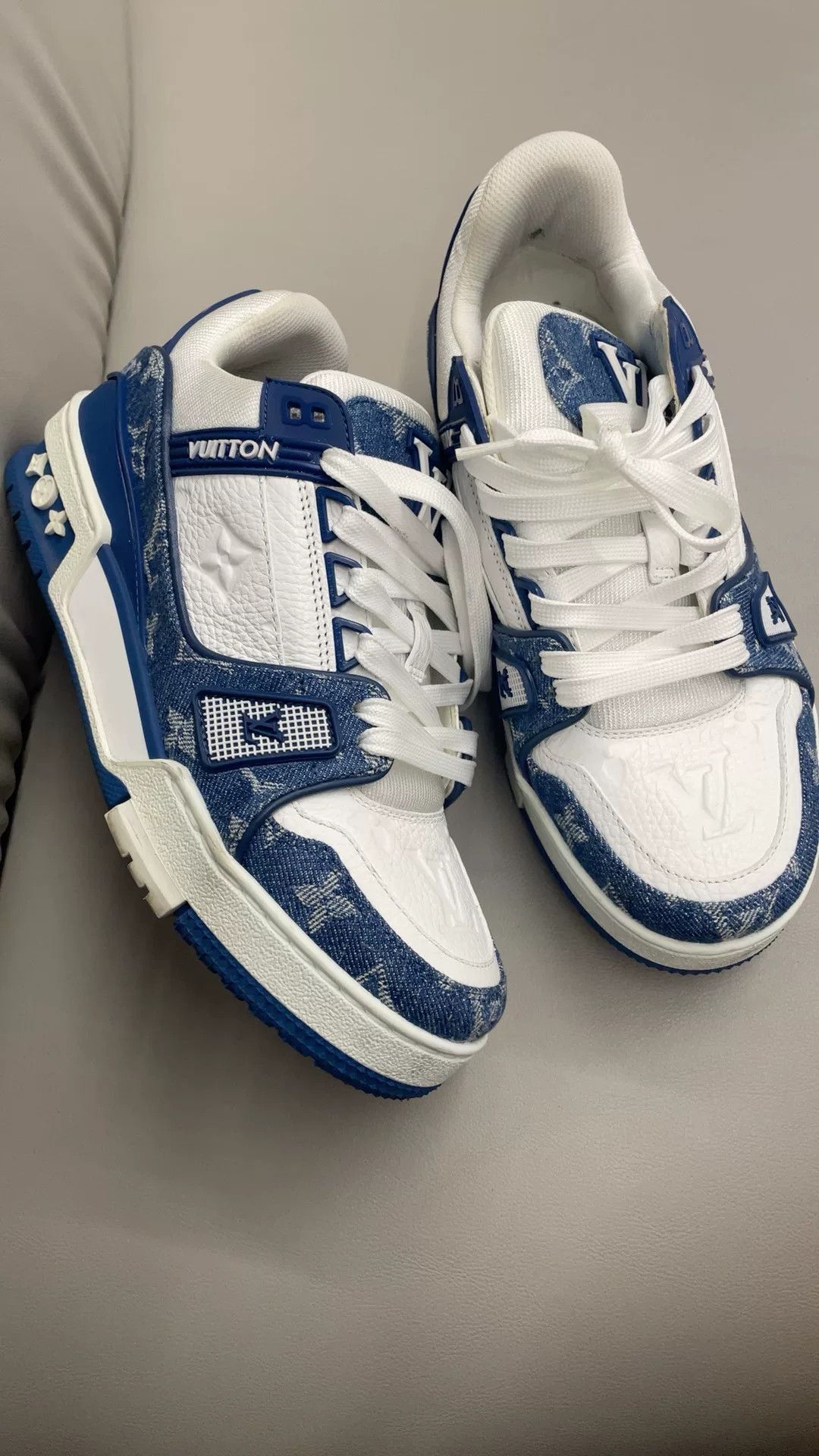 Louis Vuitton LV Trainer White Denim Blue Sneakers Size US 6 / EU 39 - 7 Thumbnail