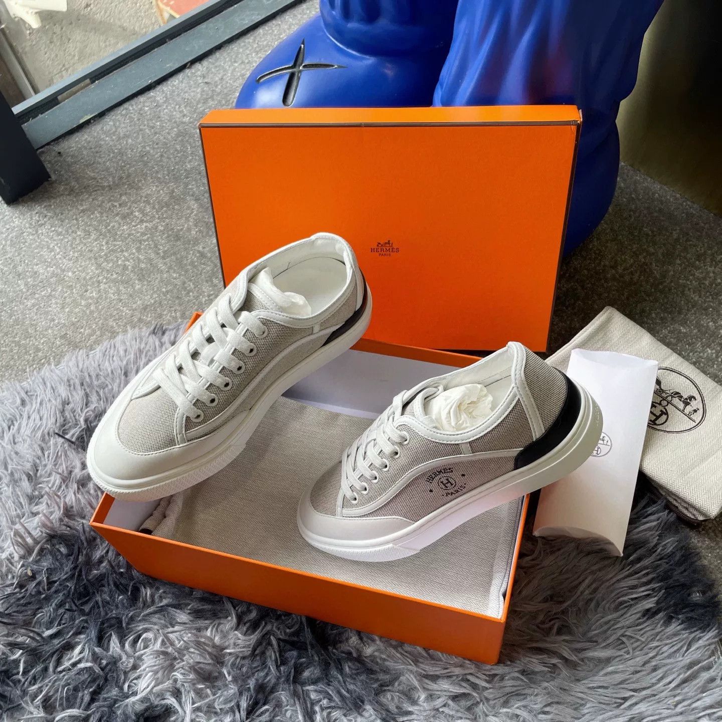 Hermes Hermes Gray Round-Toe Canvas Shoes Size US 6 / IT 36 - 4 Thumbnail